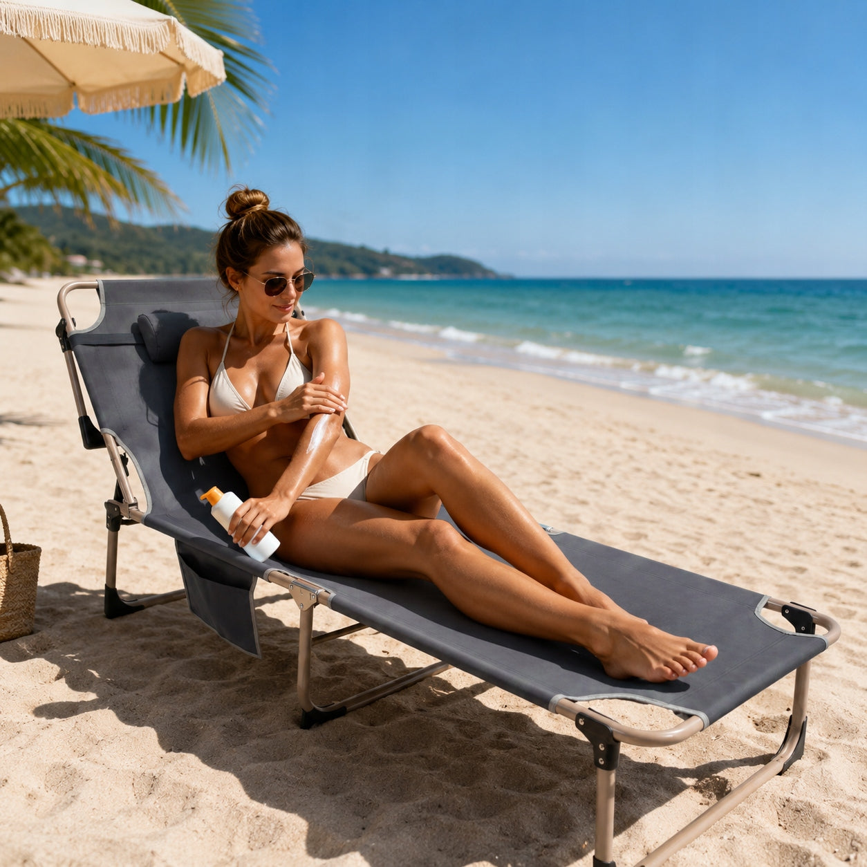 SUN LOUNGER FOLDING GARDEN CHAIR BEACH HIKING FOR GARDEN LIGHT HEADRest Brand Aptel