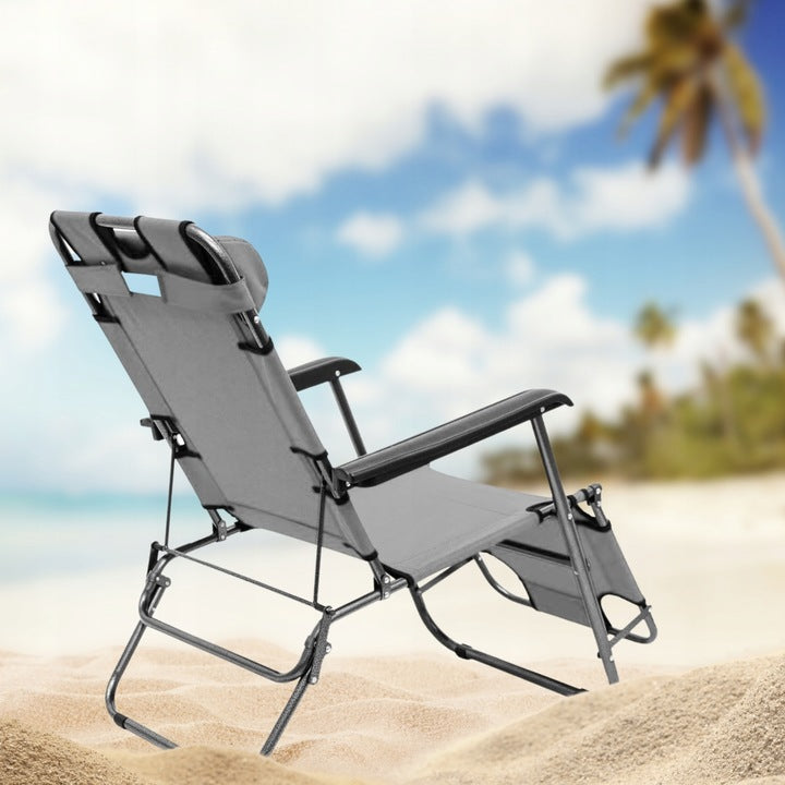 SUN LOUNGER FOLDING GARDEN CHAIR BEACH HIKING GREY FOR GARDEN LIGHT Kind sunbed