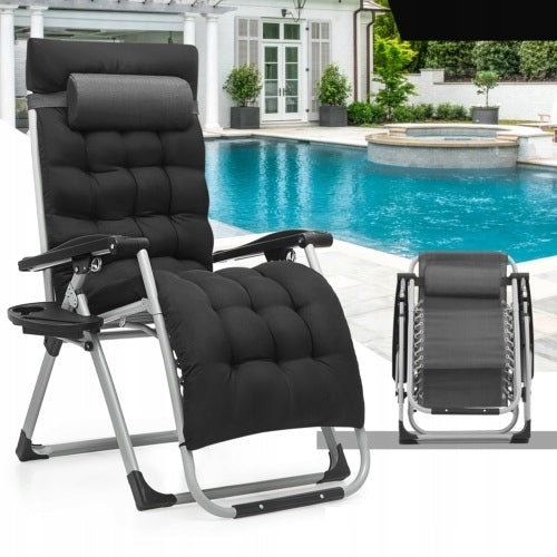 SUN LOUNGER GARDEN CHAIR HIKING BEACH CUSHION FOLDING COMFORTABLE STRONG Color silver