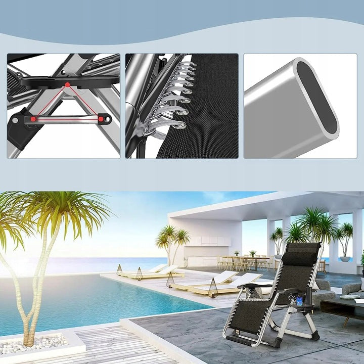 SUN LOUNGER GARDEN CHAIR HIKING BEACH CUSHION FOLDING COMFORTABLE STRONG Length (longer side) 177 cm