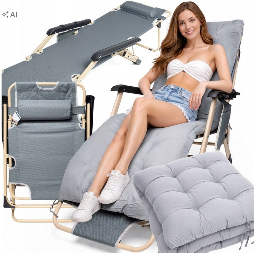 SUN LOUNGER GARDEN CHAIR HIKING BEACH CUSHION FOLDING COMFORTABLE STRONG