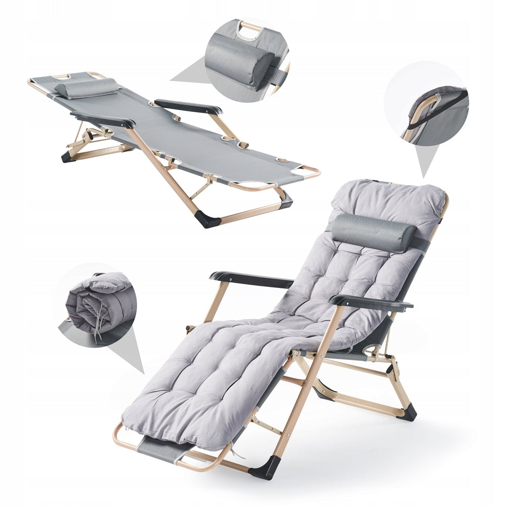 SUN LOUNGER GARDEN CHAIR HIKING BEACH CUSHION FOLDING COMFORTABLE STRONG