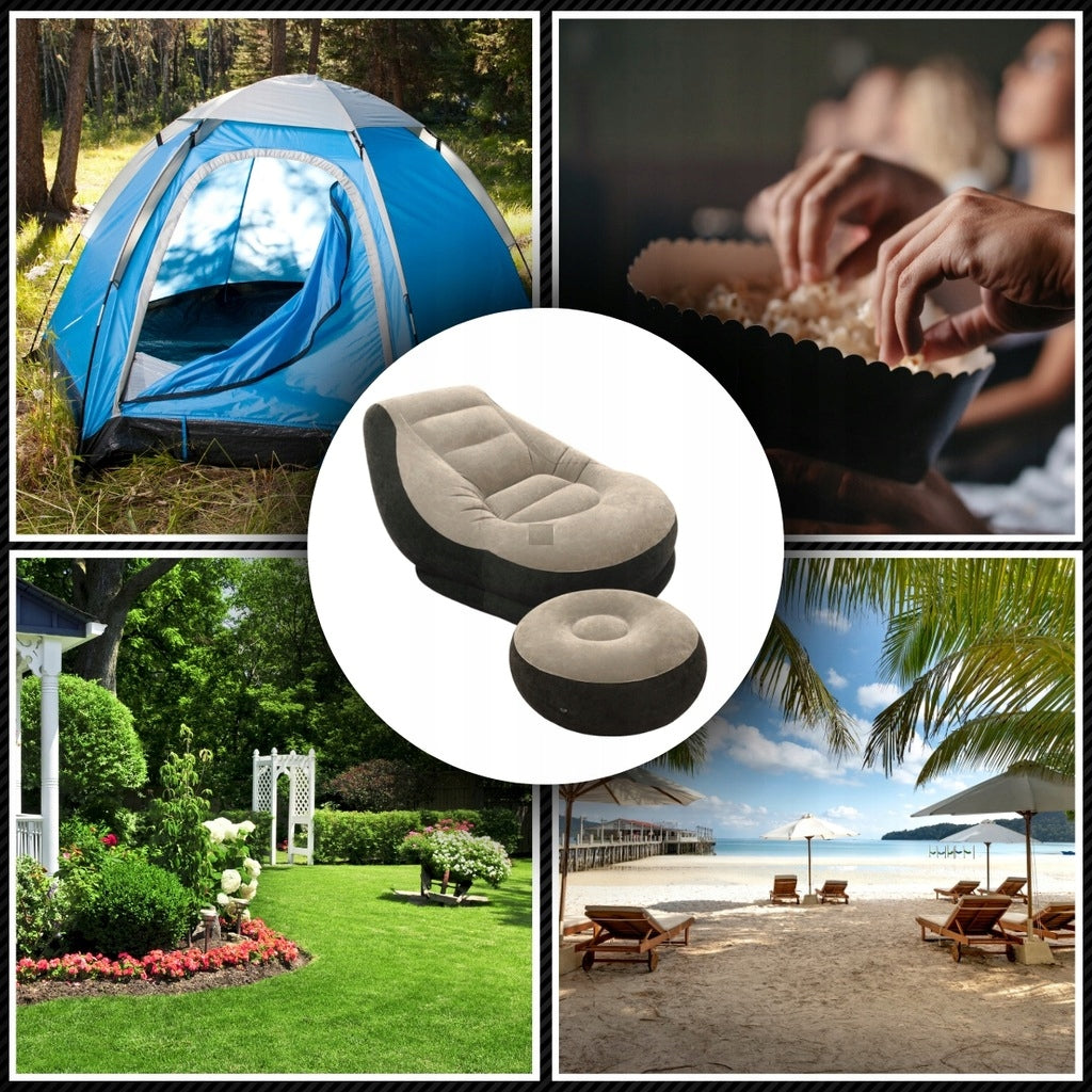 SUN LOUNGER GARDEN CHAIR INFLATABLE BEACH GARDEN WITH FOOTREST POUF + PUMP Kind sunbed
