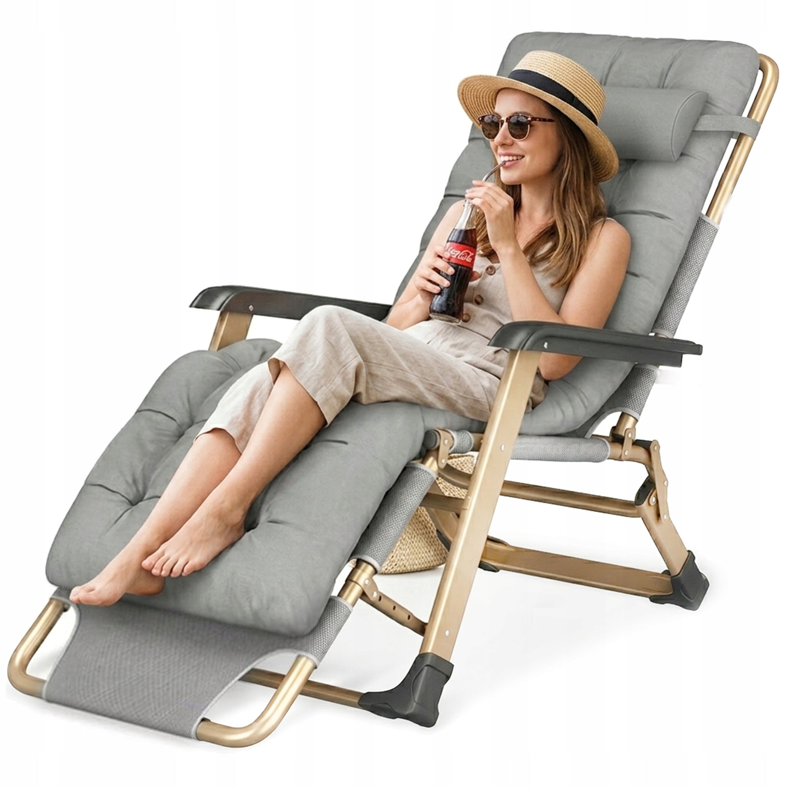 SUN LOUNGER GARDEN HIKING CHAIR FOLDING COMFORTABLE STRONG+ PILLOW Brand LAZYhome