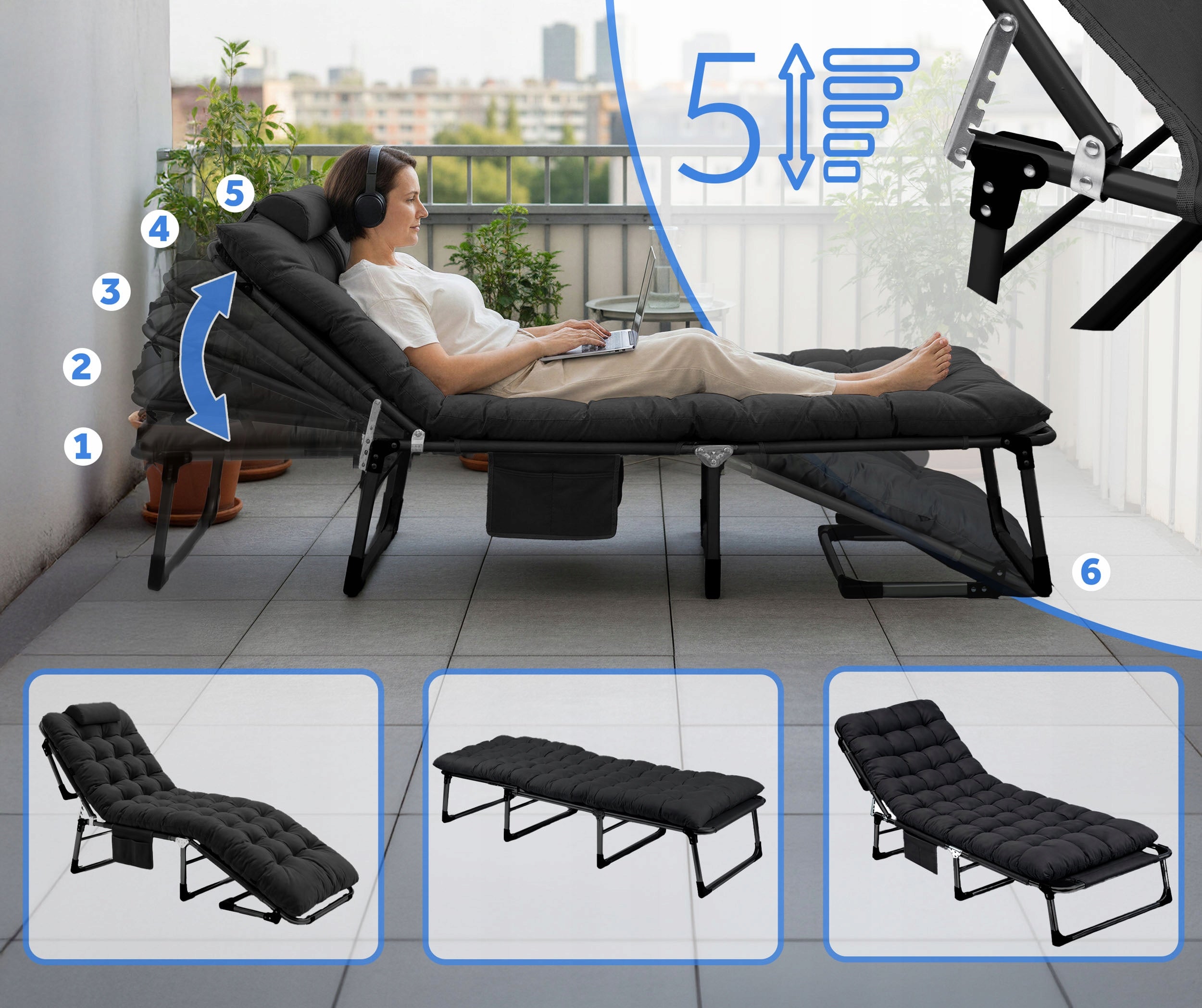 SUN LOUNGER GARDEN TRAVEL BED FOLDING + MATTRESS + PILLOW + COVER Brand Sofotel