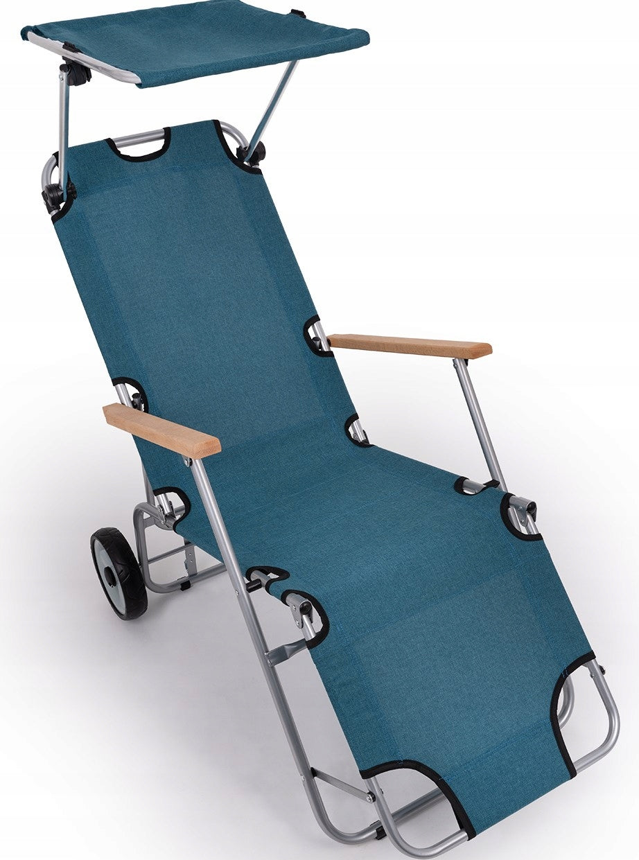 SUN LOUNGER ON WHEELS GARDEN CANOPY BEACH FOLDING TERRACE CHAIR