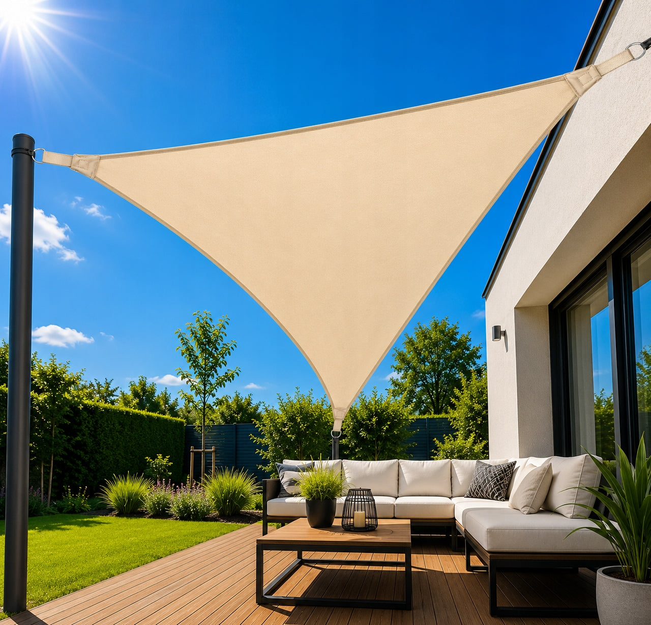 SUN SAIL WATERPROOF FOR TERRACE GARDEN TRIANGLE 3,6X3,6X5M BEIGE Packaging status original