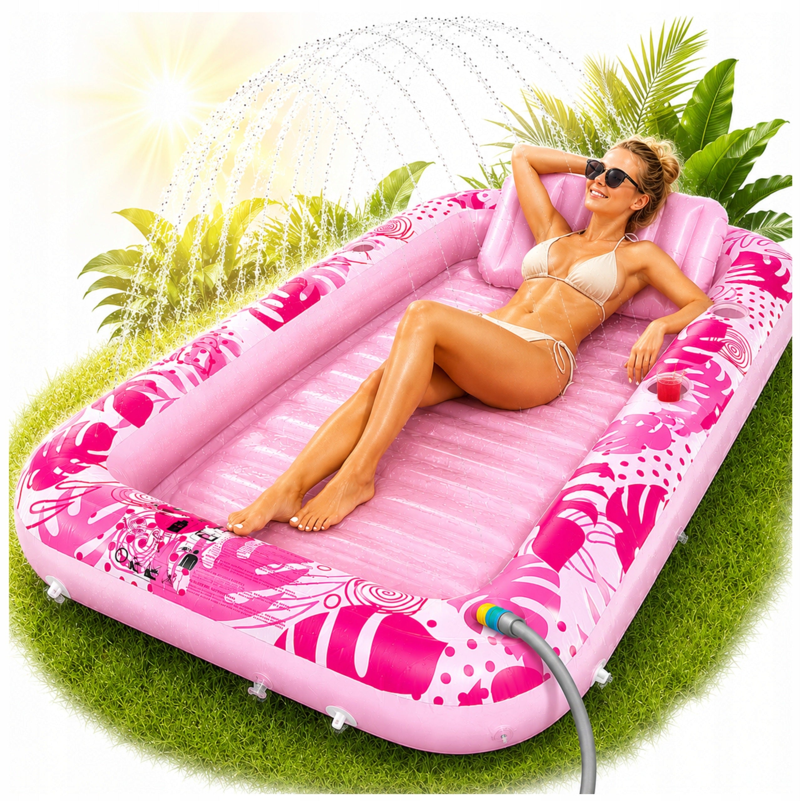 SUNBATHING MATTRESS WITH WATER POOL LOUNGER XL 178X116 WITH FOUNTAIN AND HANDLES