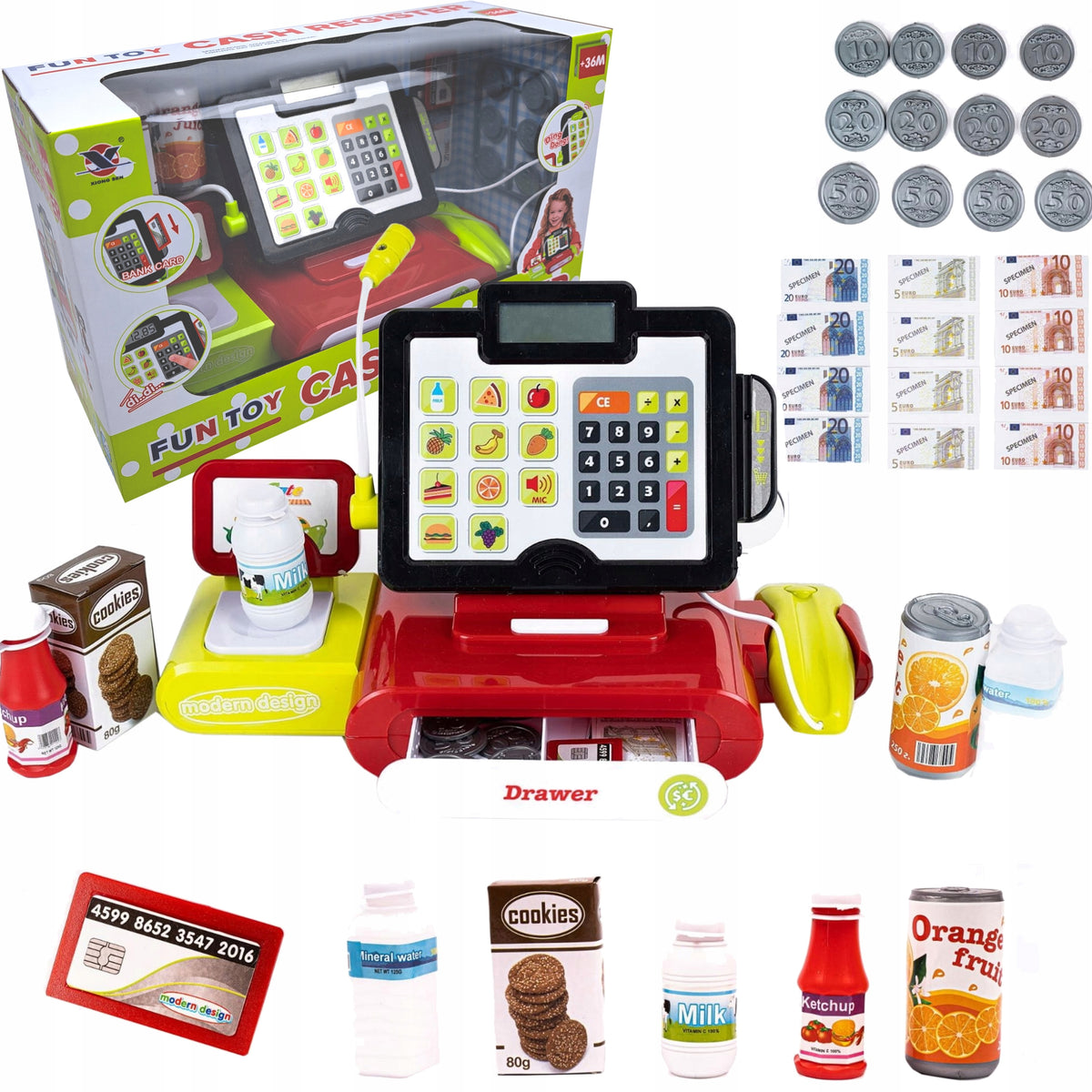 SUPERMARKET CASH REGISTER WITH MICROPHONE INTERACTIVE CALCULATOR SCALE SCANNER