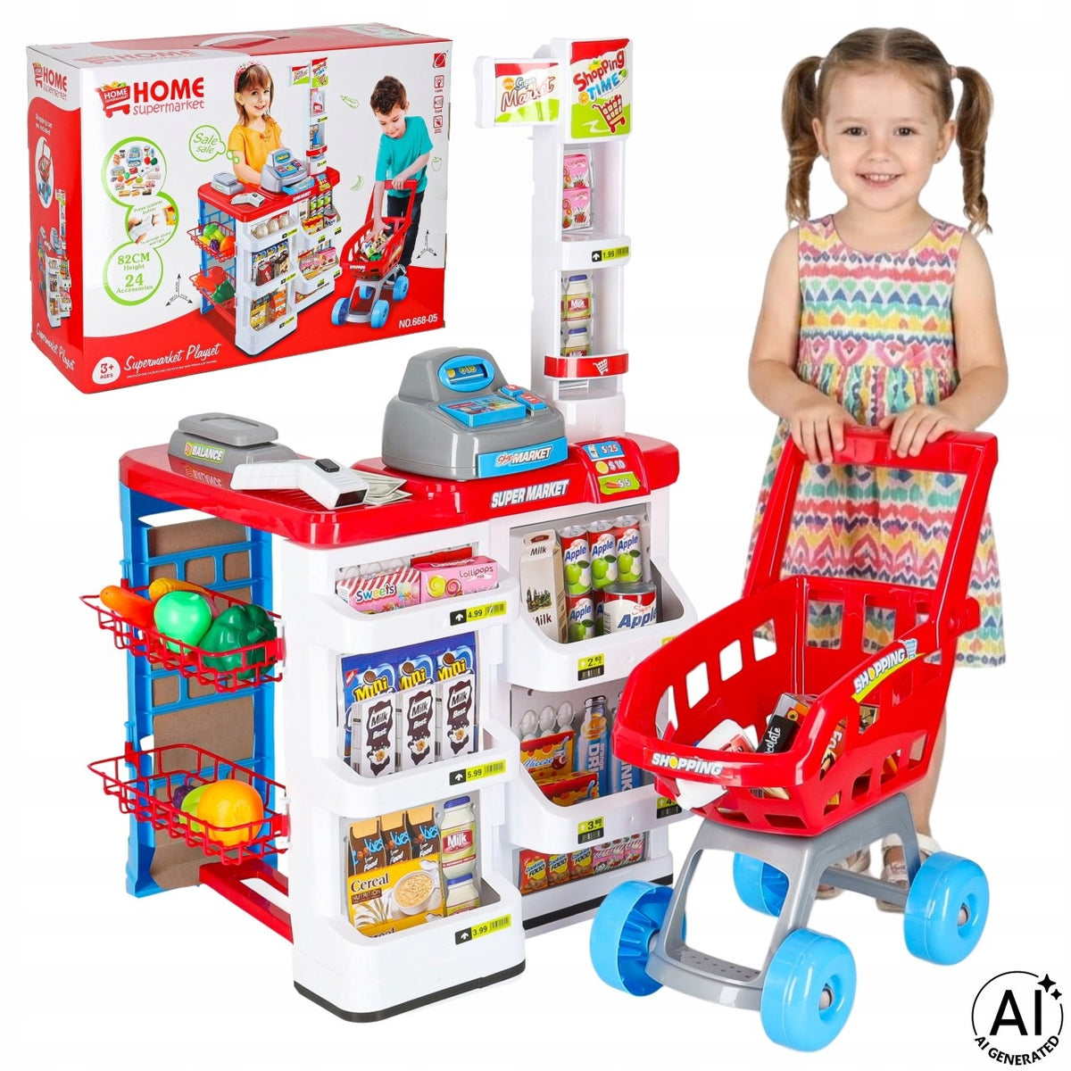 SUPERMARKET CHILDREN'S SHOP GROCERY STALL CASH REGISTER TROLLEY SCANNER
