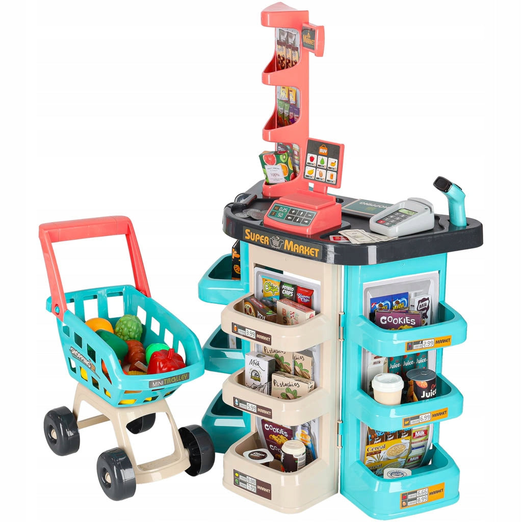 SUPERMARKET GROCERY STORE WITH EQUIPMENT CASH REGISTER + MINT TROLLEY Manufacturer code KX6395