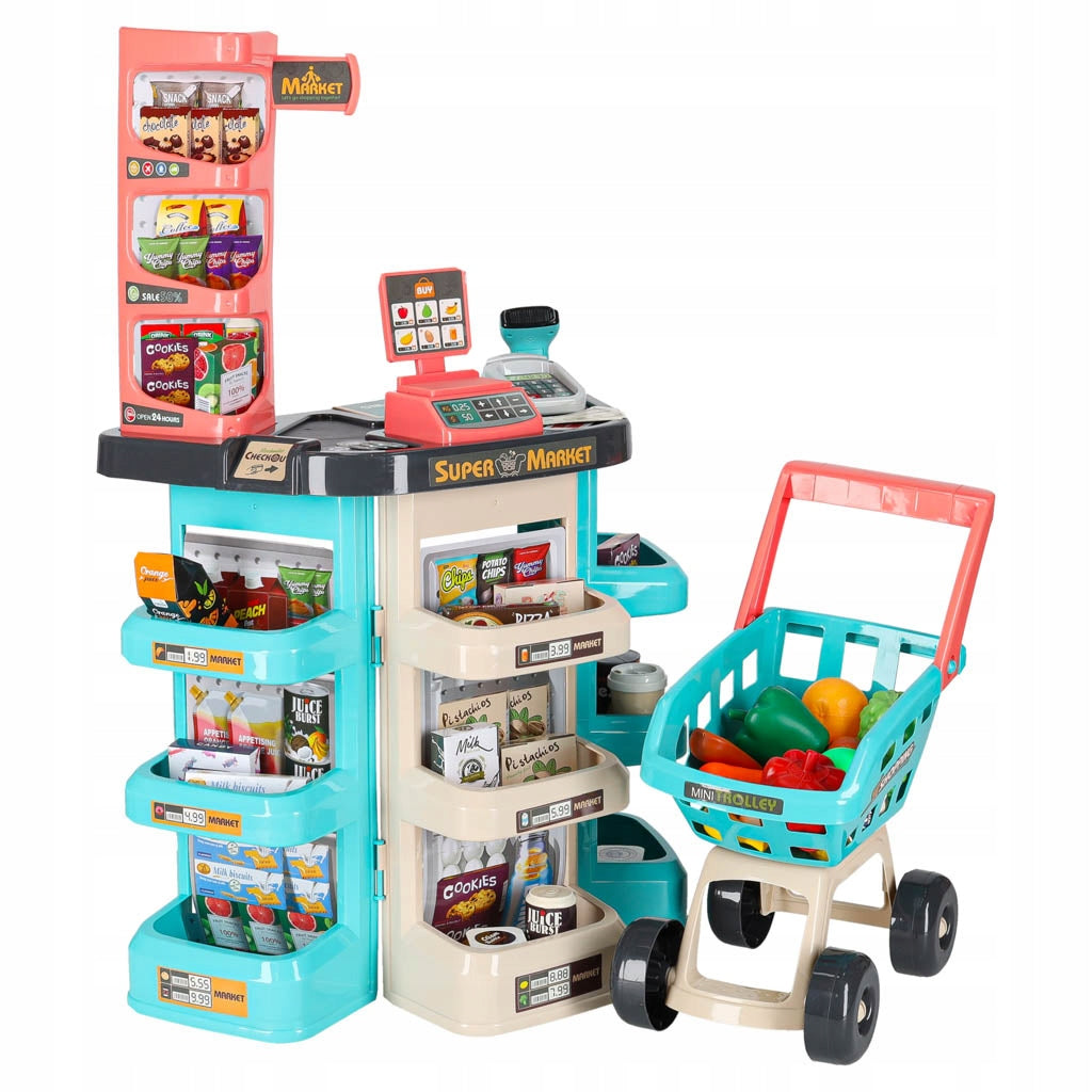 SUPERMARKET GROCERY STORE WITH EQUIPMENT CASH REGISTER + MINT TROLLEY Packaging status original
