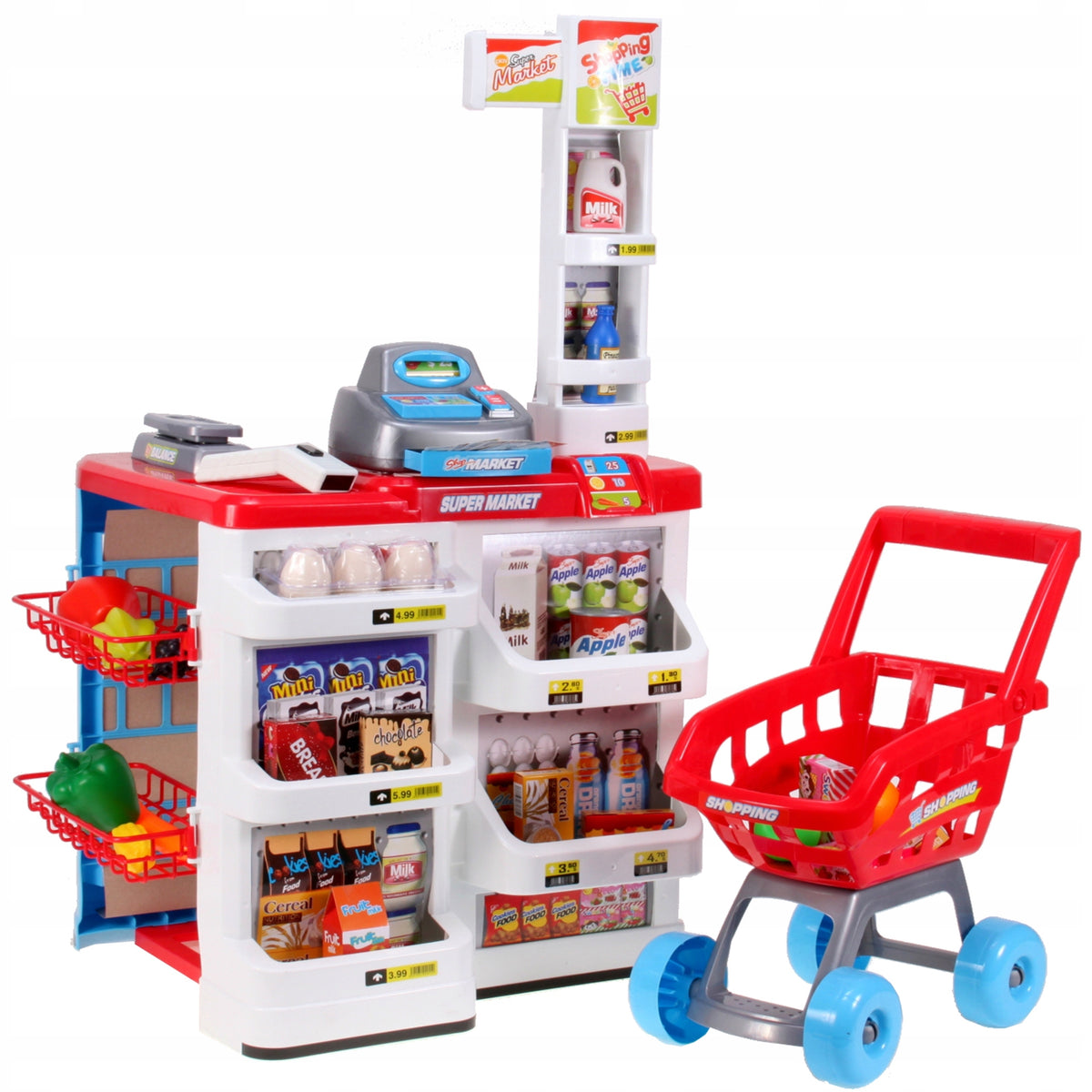 SUPERMARKET LARGE CHILDREN'S SHOP CASH REGISTER SCANNER SHOPPING CART Packaging status original
