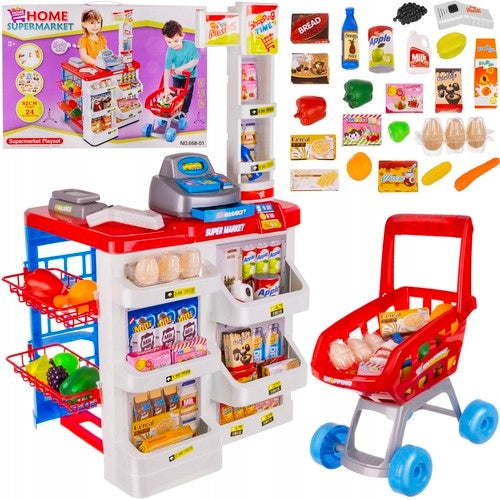 SUPERMARKET TOY CASH REGISTER TROLLEY ACCESSORIES MEGA SET