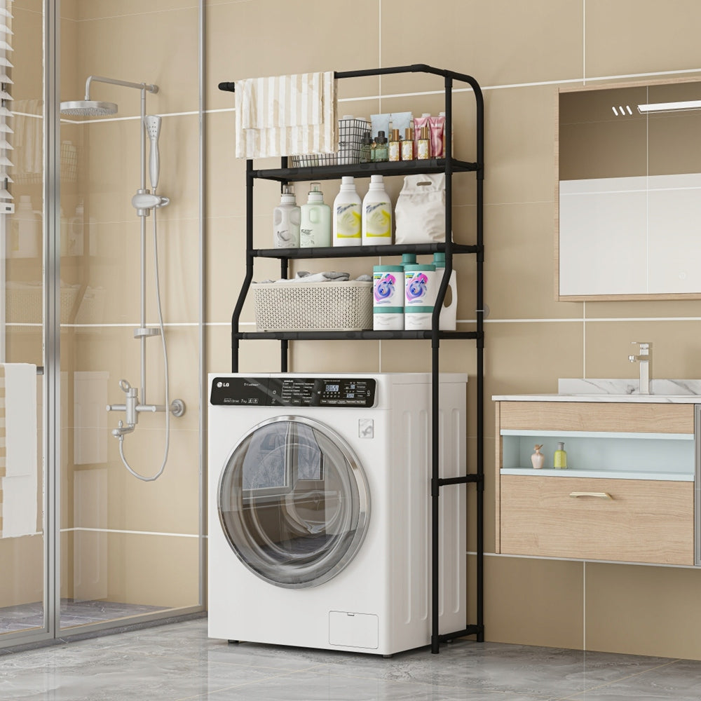 SUPERSTRUCTURE RACK, 3 SHELVES, TOILET RACK, WASHING MACHINE, STORAGE RACK ABOVE THE WASHING MACHINE Furniture color black
