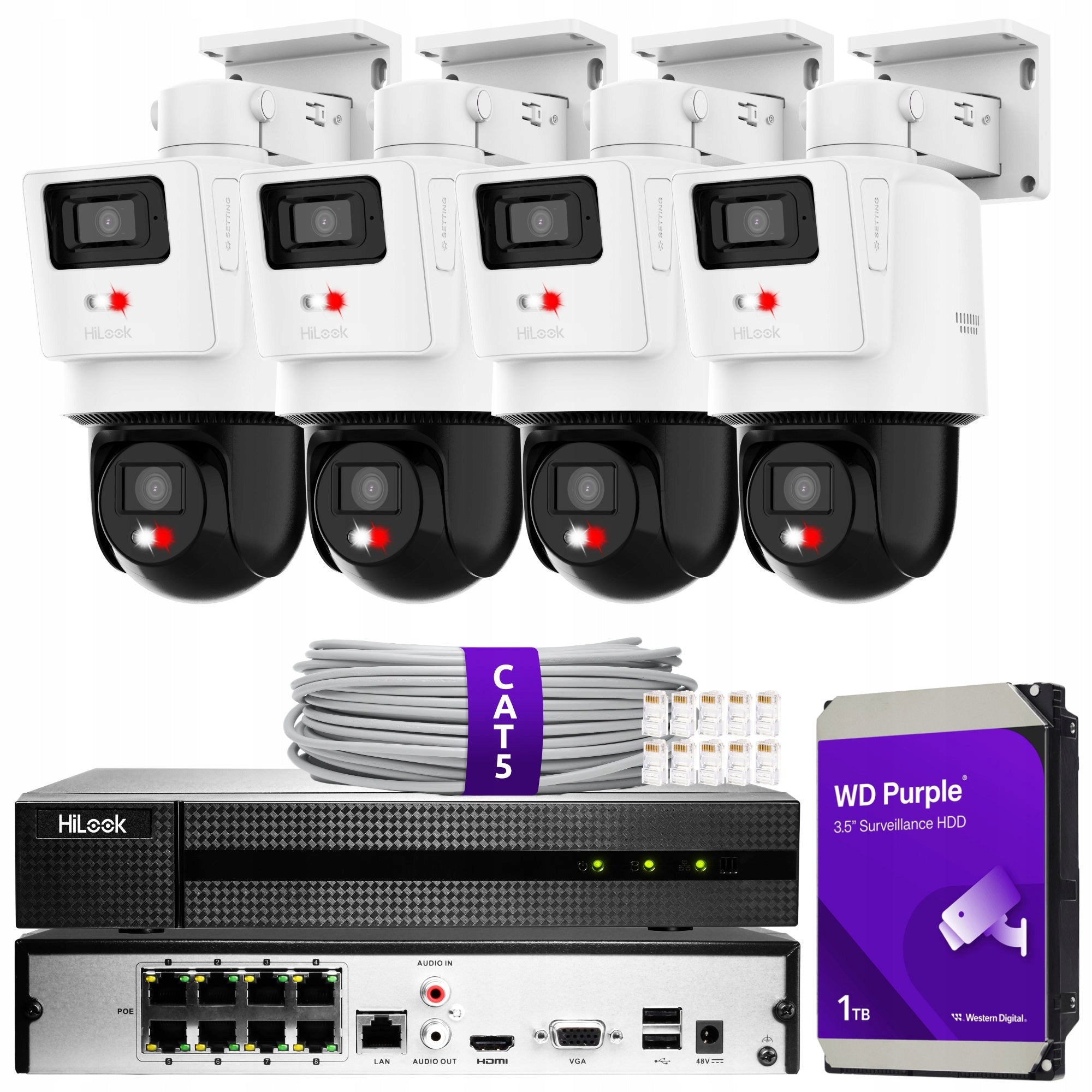 SURVEILLANCE KIT 4 CAMERAS PTZ-N2D400M-DE/14 8MPX HILOOK BY HIKVISION