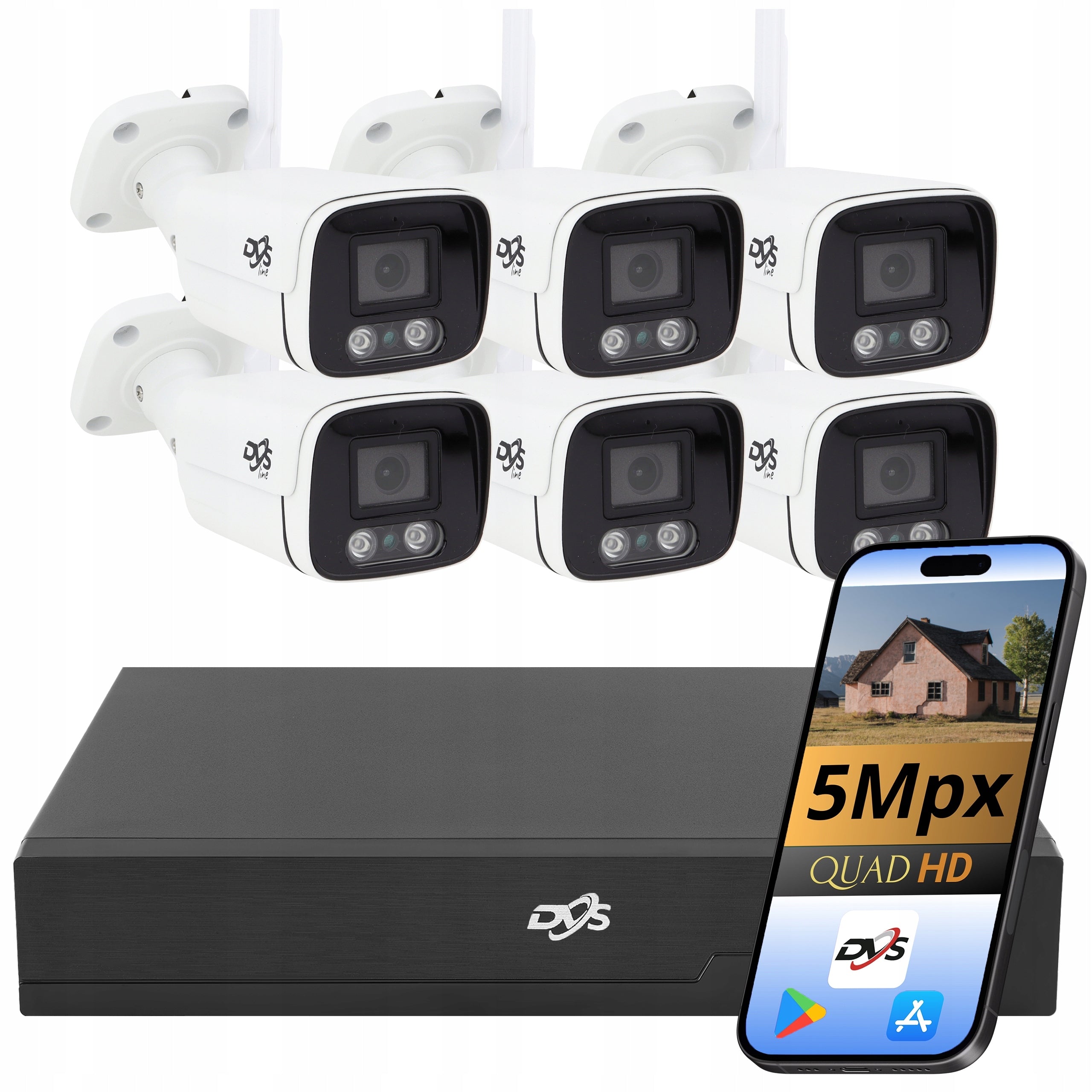 SURVEILLANCE KIT 6 EXTERNAL WIFI CAMERAS 5MPX METAL TUBE RECORDER