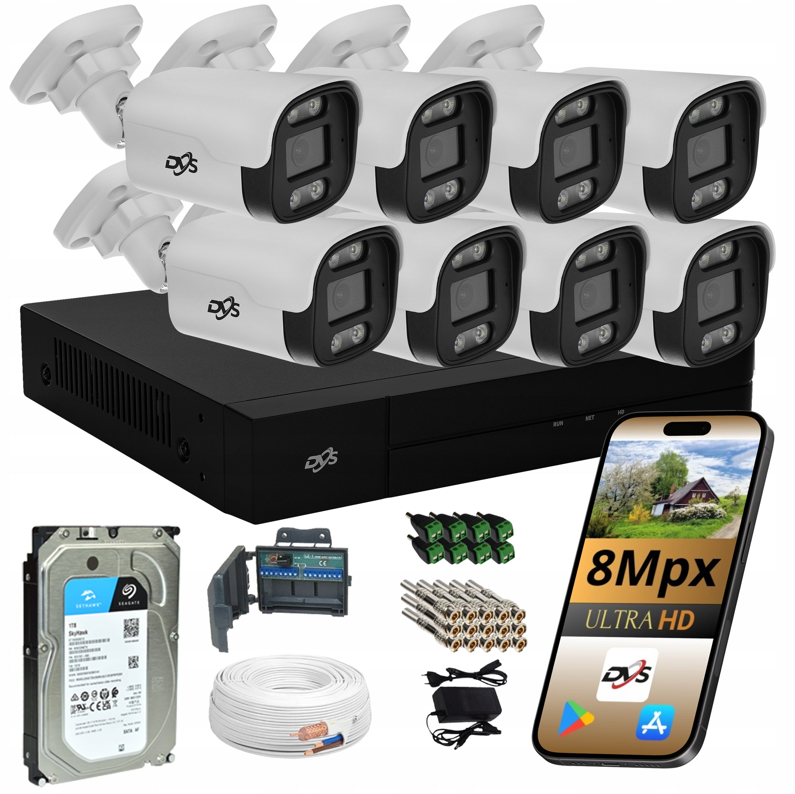 SURVEILLANCE KIT 8 DUAL LIGHT 8Mpx EXTERNAL ANALOG DVS IR CAMERAS