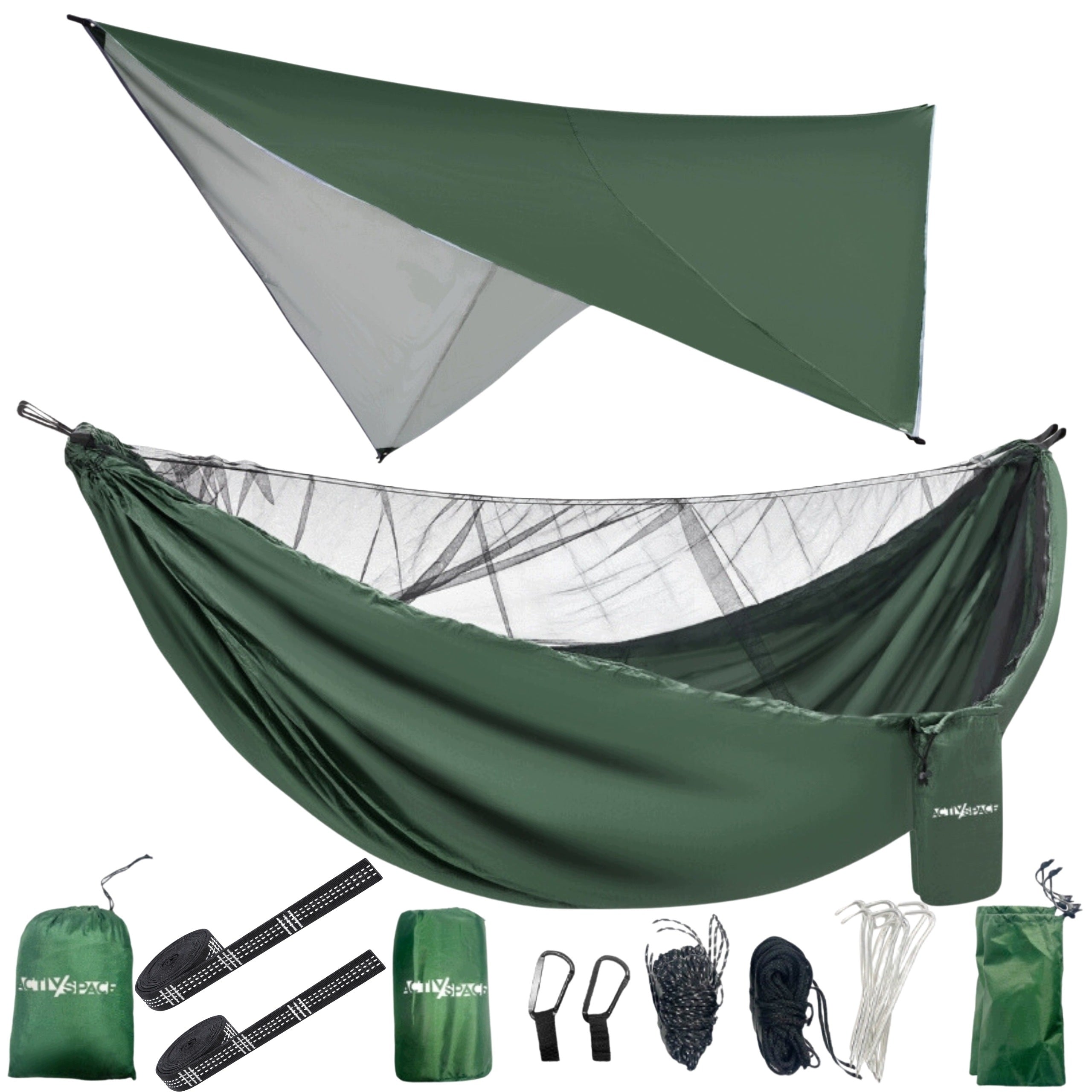 SURVIVAL HIKING HAMMOCK WITH MOSQUITO NET +TRAVEL TARP LIGHTWEIGHT AND PORTABLE