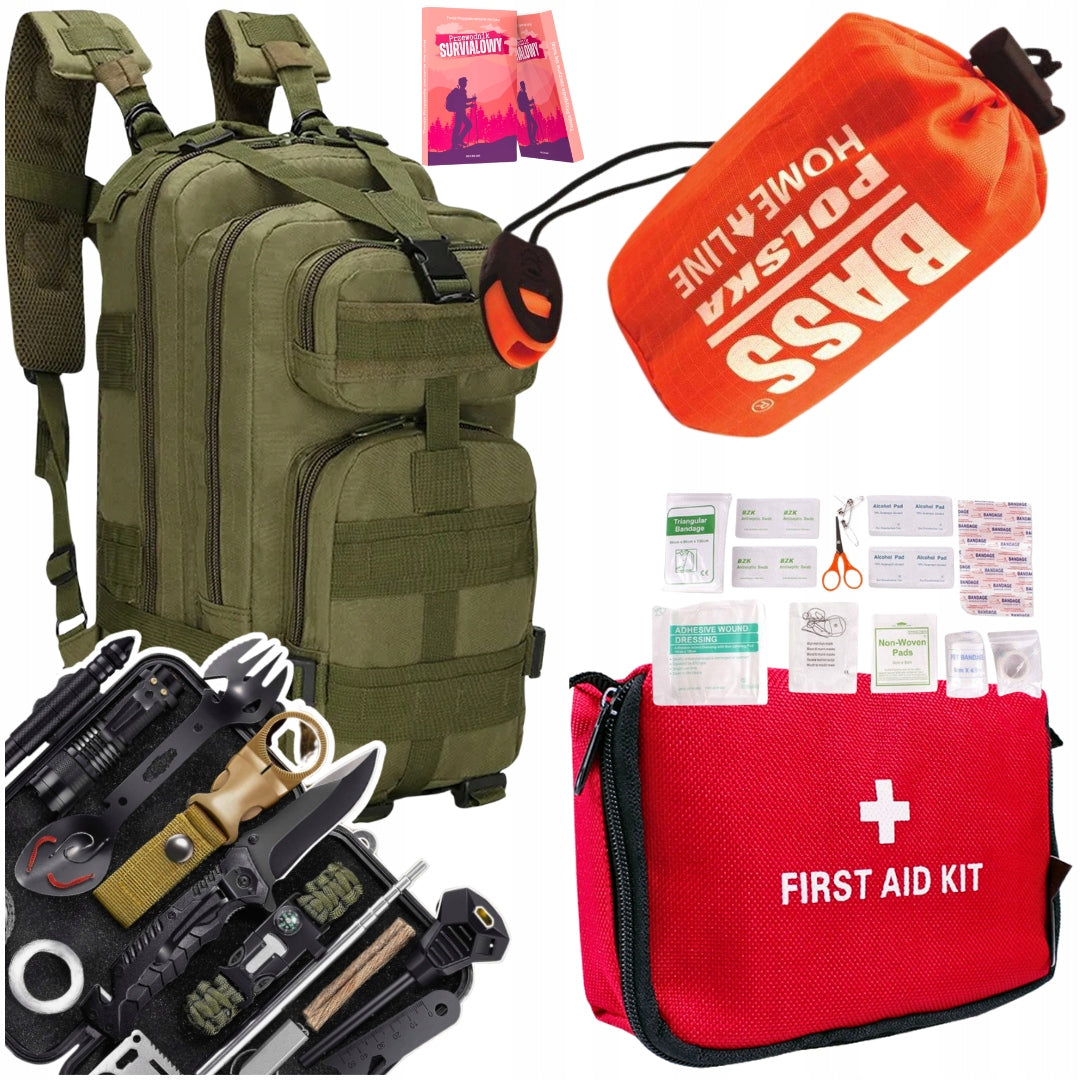 SURVIVAL KIT SURVIVAL BACKPACK THERMAL SLEEPING BAG FIRST AID KIT RED