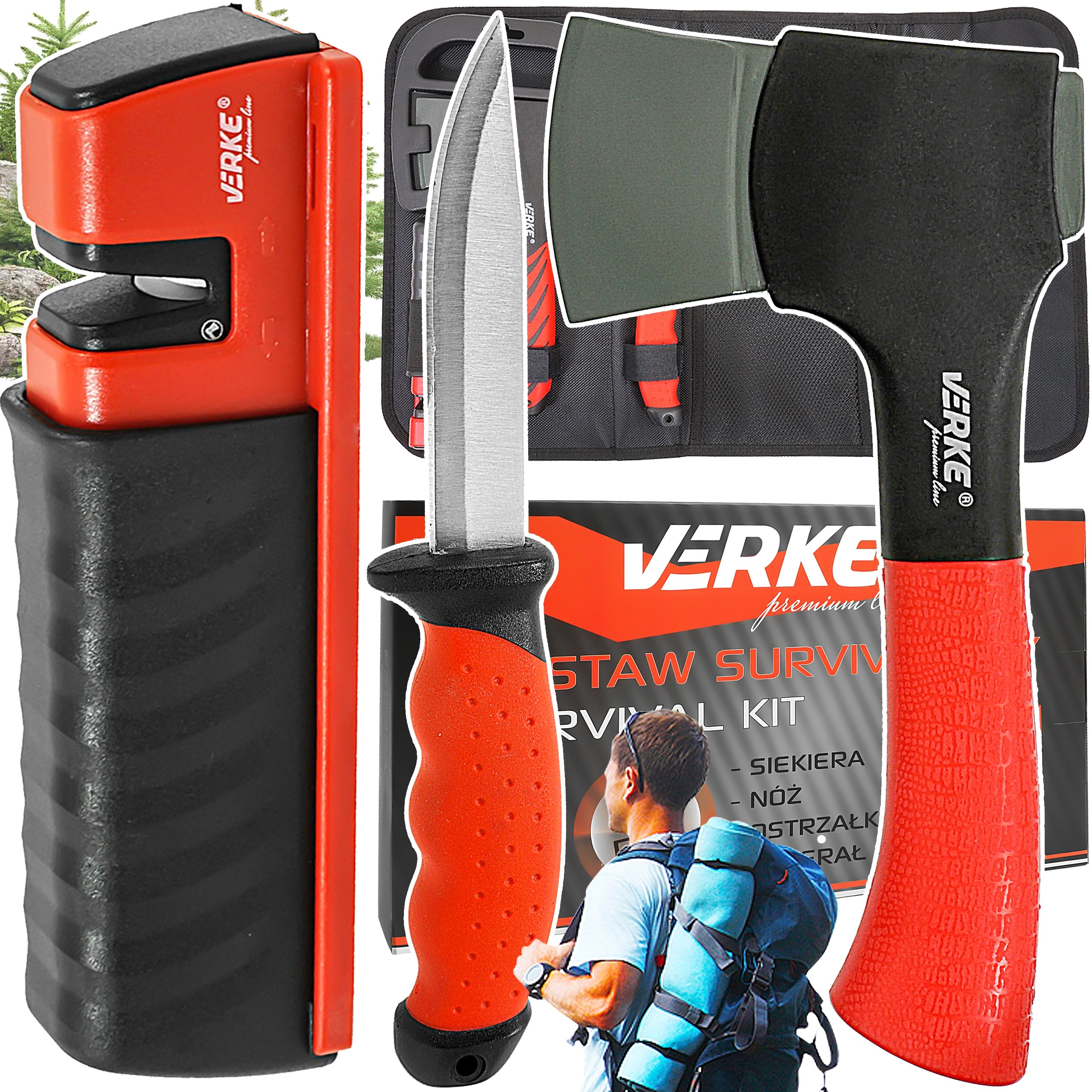 SURVIVAL SET AXE KNIFE SHARPENER SURVIVAL ESSENTIAL