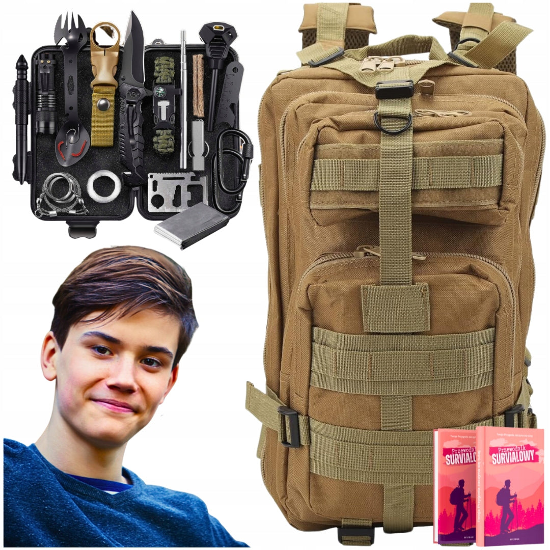 SURVIVAL SET MILITARY SCOUT BACKPACK BROWN 35L