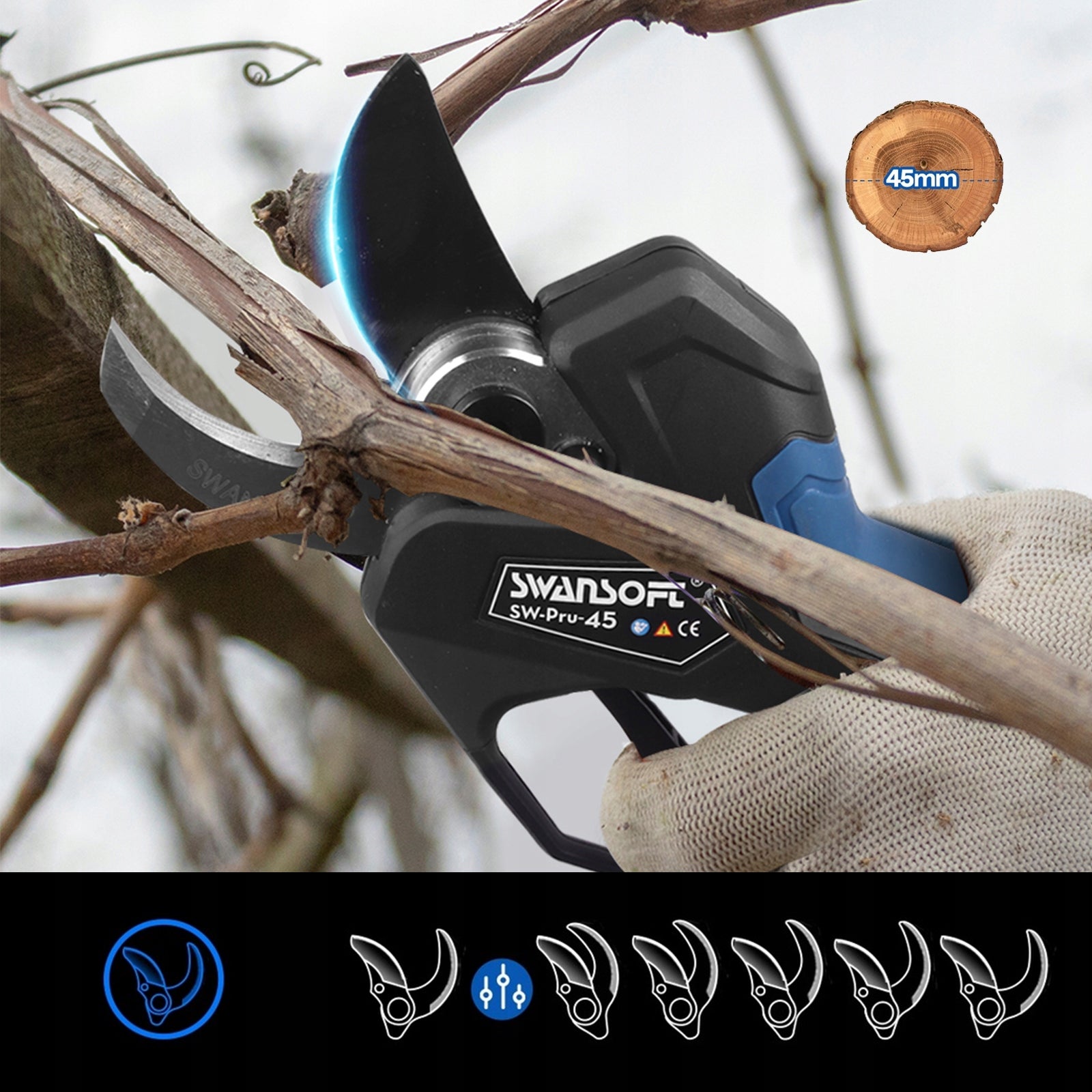 SWANSOFT 45mm Electric secateurs professional battery pruner PRU45 plus Battery voltage 25 V