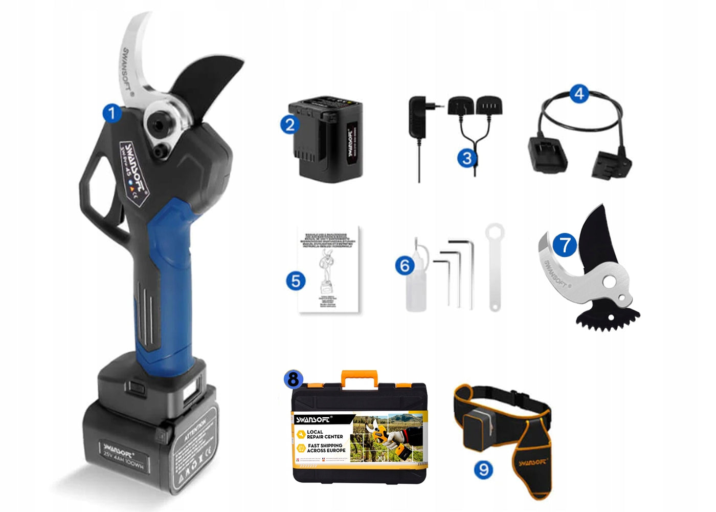 SWANSOFT 45mm Professional electric secateurs, orchard power pruner PRU45 Brand Swansoft