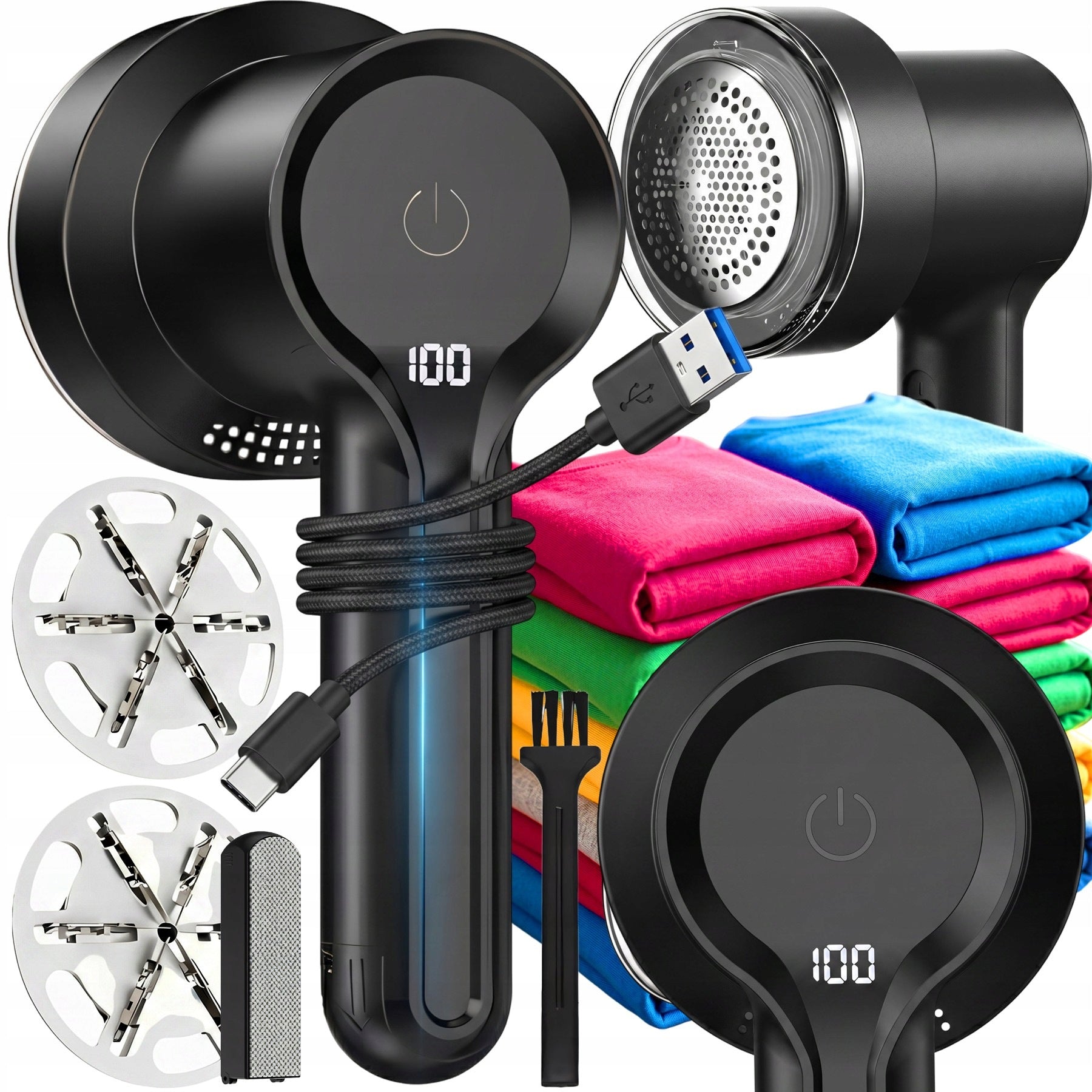 SWEATER UPHOLSTERY CLOTHES SHAVER 3 SPEED LEVELS INTERCHANGEABLE HEADS