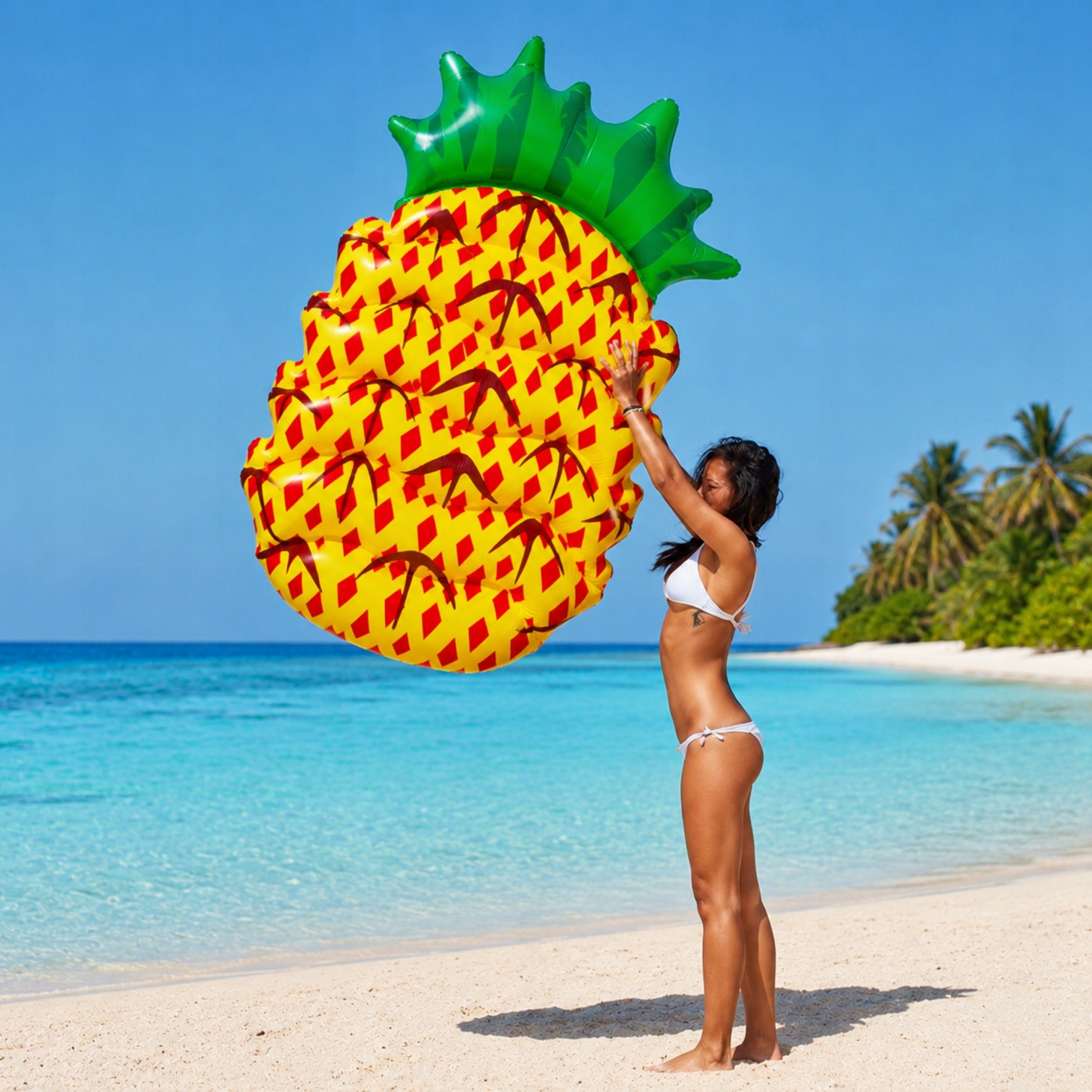 SWIMMING MATTRESS LARGE 150CM INFLATABLE WATER INFLATABLE WHEEL PONTOON PINEAPPLE Manufacturer code SHOPEK20 Ponton materac dmuchany ananas 150cm