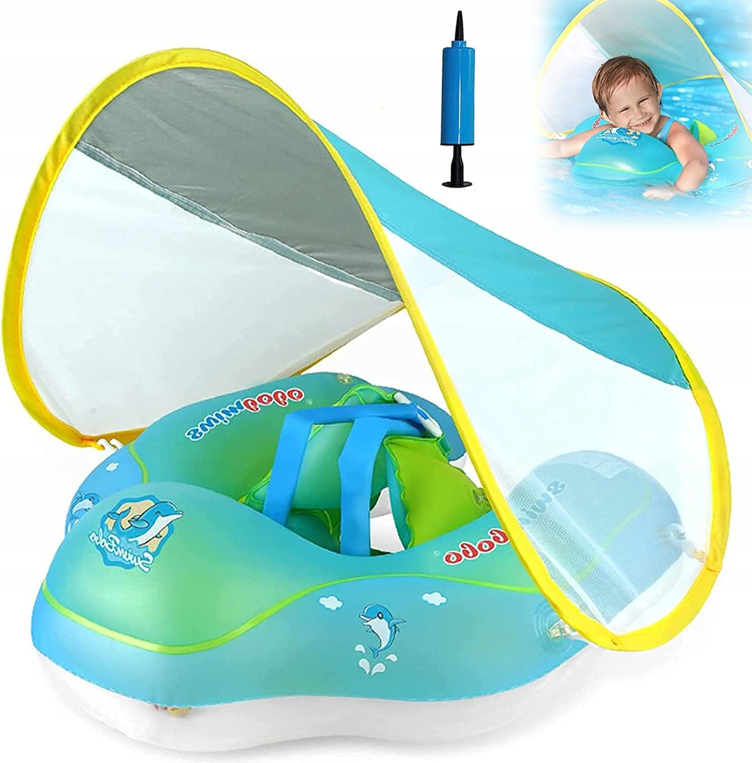 SWIMMING WHEEL FOR BABIES CHILDREN BLUE WITH VISOR