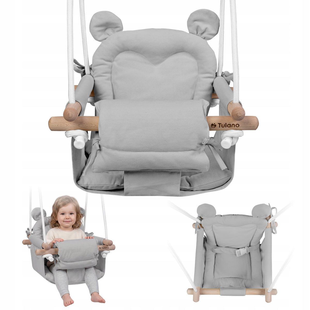 SWING FOR CHILDREN Tulano garden WOODEN for babies BUCKET GREY