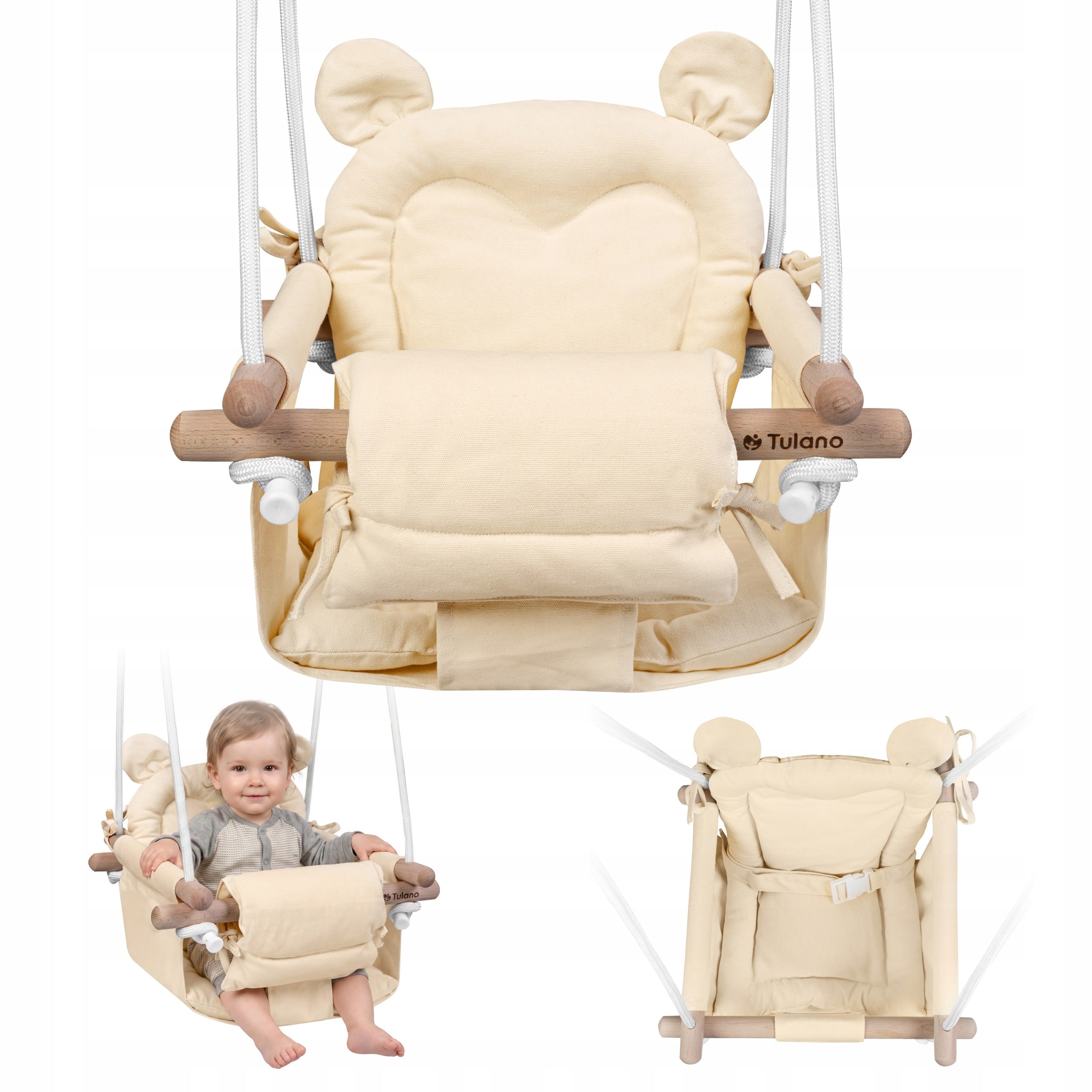SWING FOR CHILDREN Tulano garden WOODEN for babies BUCKET beige