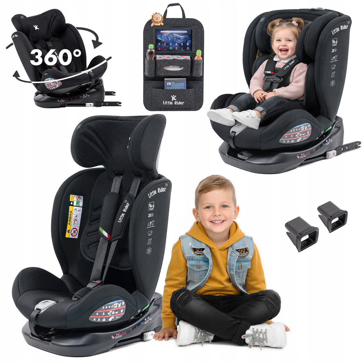 SWIVEL CAR SEAT 360° i-Size 40-150 CM R129 ISOFIX ORGANIZER