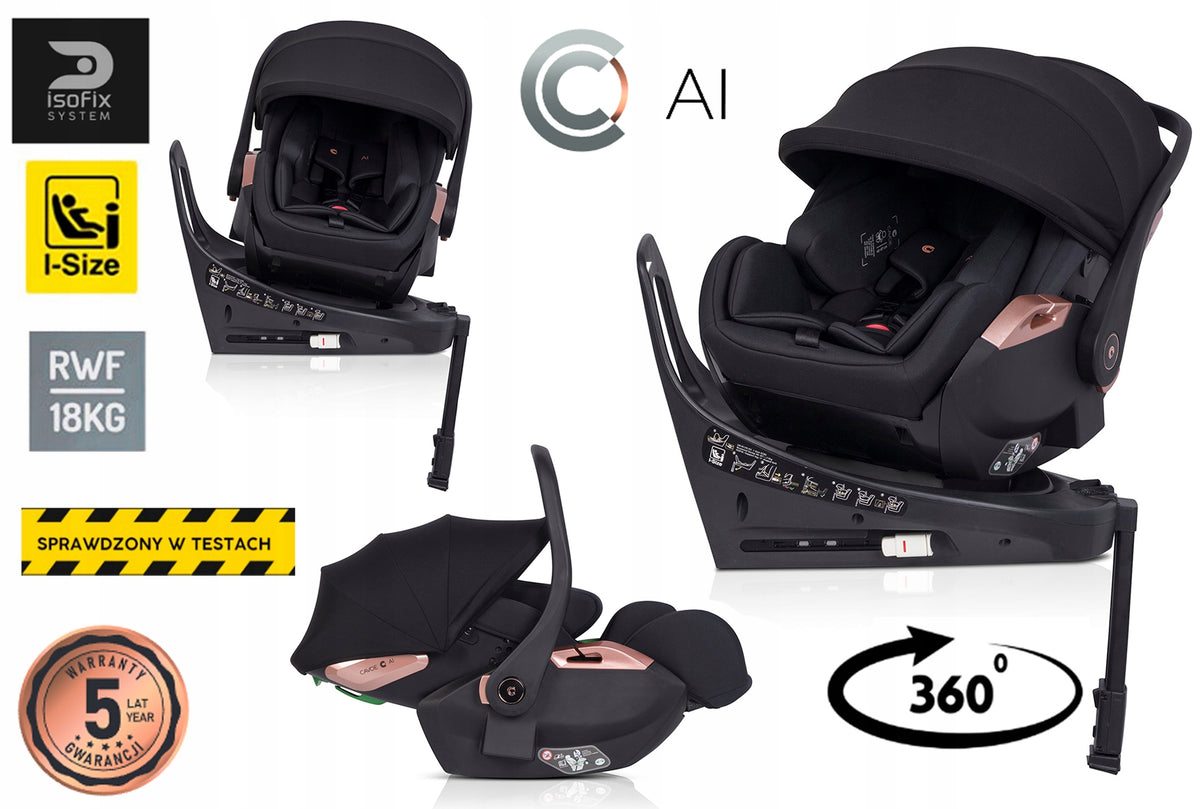 SWIVEL CAR SEAT + BASE ISOFIX I-SIZE 0-13KG STABILIZING LEG Manufacturer code Fotelik samochodowy AI marki CAVOE rozkładany