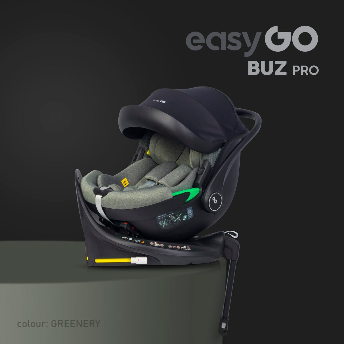 SWIVEL CAR SEAT FOR CHILDREN + ISOFIX BASE 2in1 i-SIZE 0-13KG RWF Manufacturer code EASYGO BUZ PRO z obrotową bazą 40 cm 87 cm