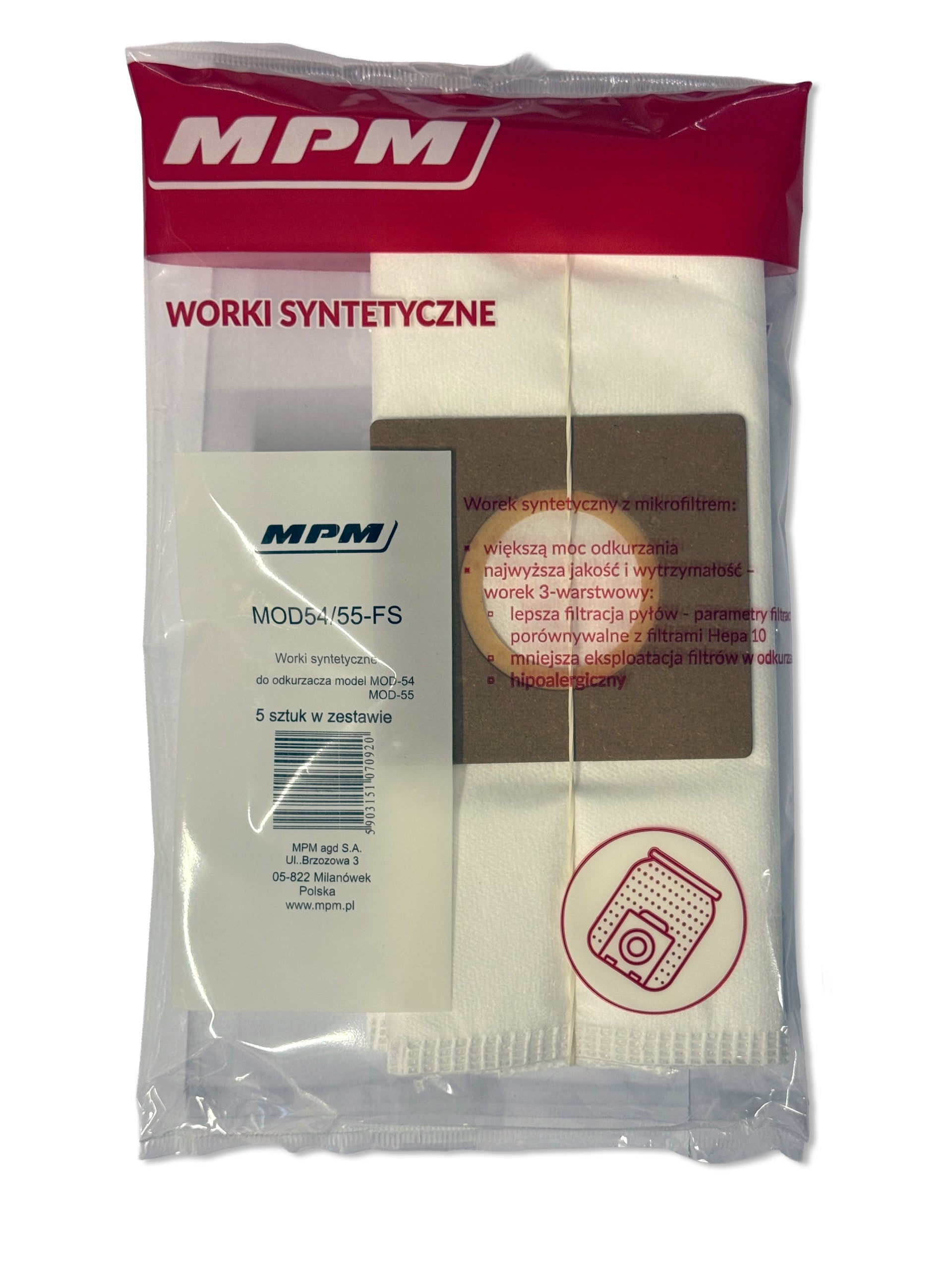 SYNTHETIC BAGS FOR VACUUM CLEANER MOD-54 AND MOD-55 WITH MICROFILTER SET OF 5