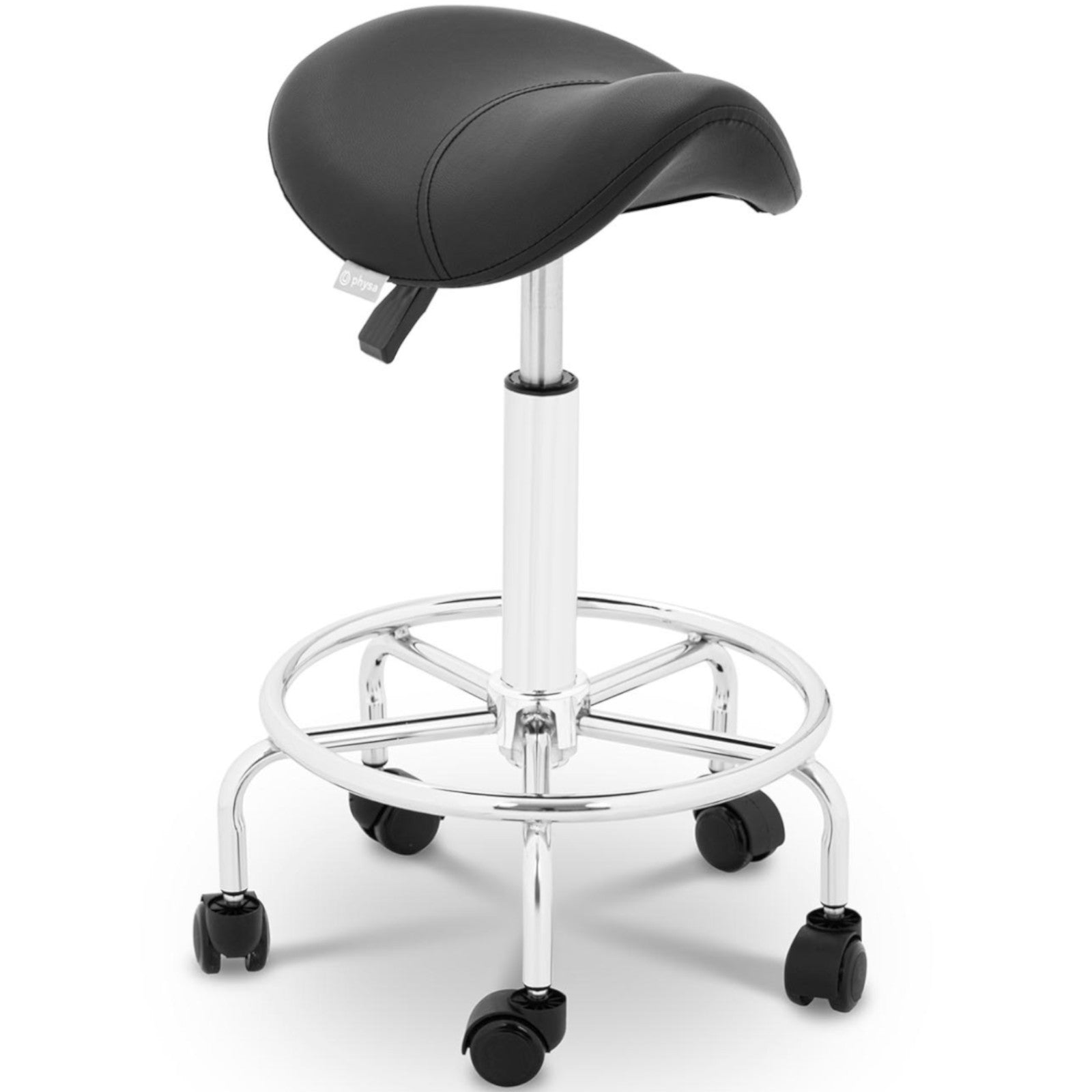 Saddle stool Physa 150 kg adjustment 55,5-69,5 cm black on wheels Brand Physa