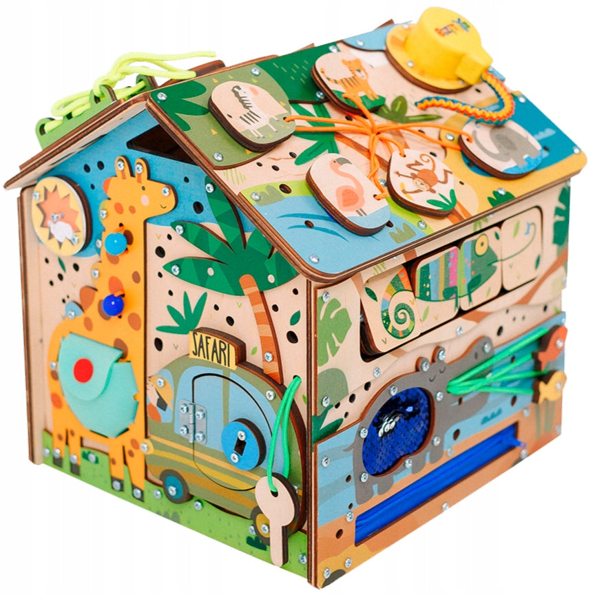 Safari Manipulation House Wooden LED Educational Toy Busy House