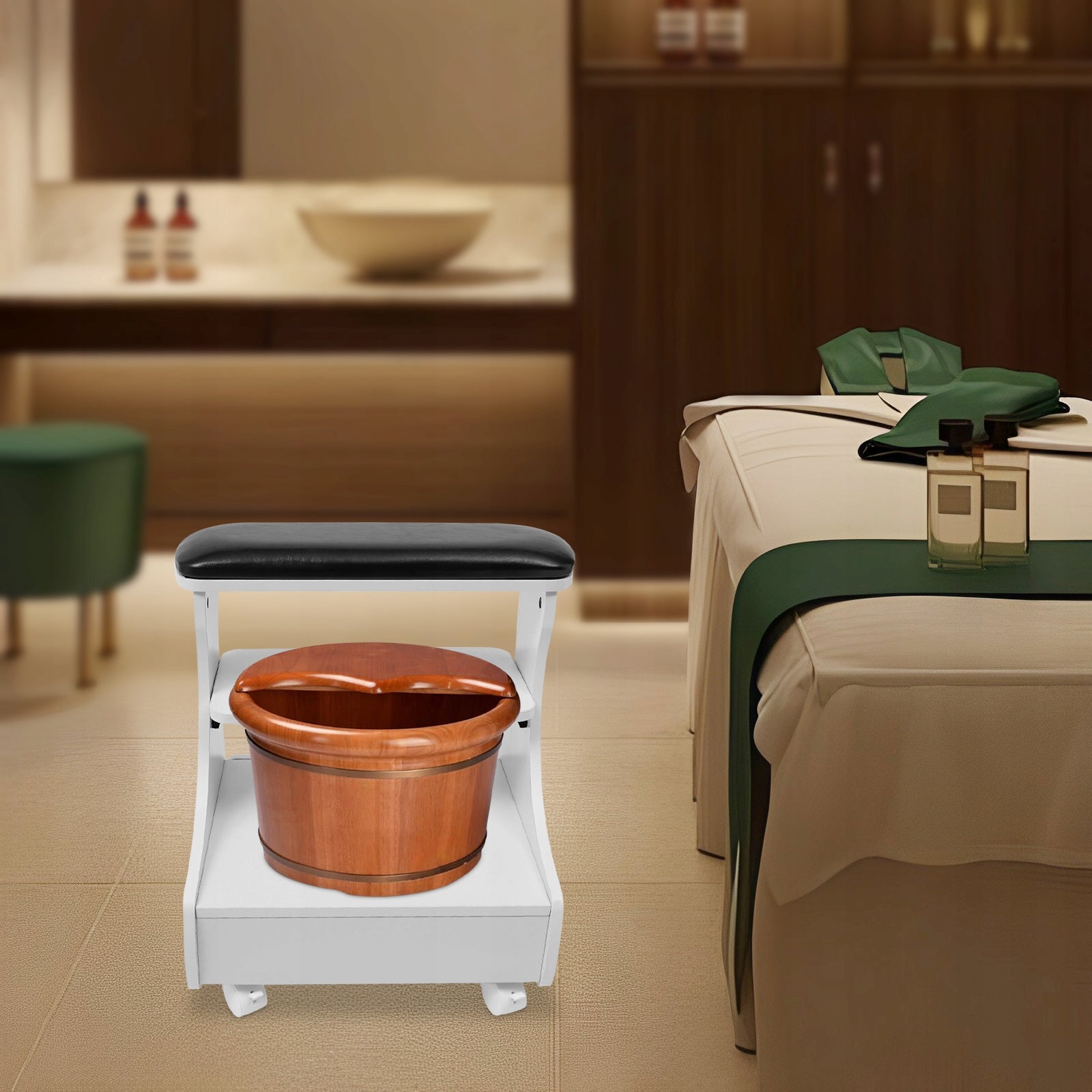Salon Foot Care Bench, Equipped with Pedals & Universal Wheels, 20KG Manufacturer code 743169241562