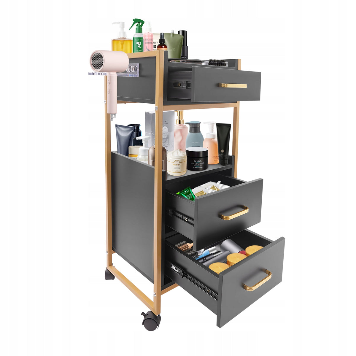 Salon Storage Cart Barber Trolley Barber Shop Tool Cabinet with 3-Drawer