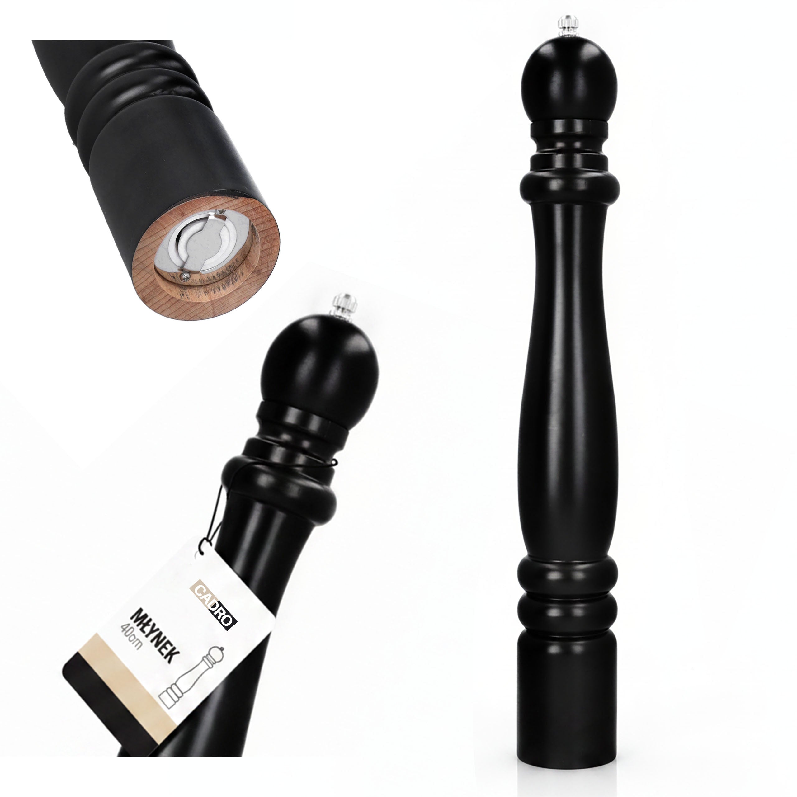 Salt Pepper Grinder Handheld Wooden Ceramic Grinder Black Large