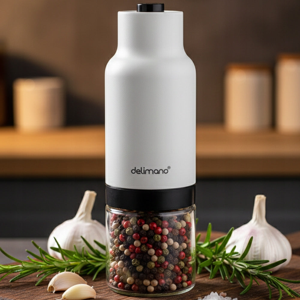 Salt and Pepper Grinder Electric Gravity Ceramic White Dominant color white