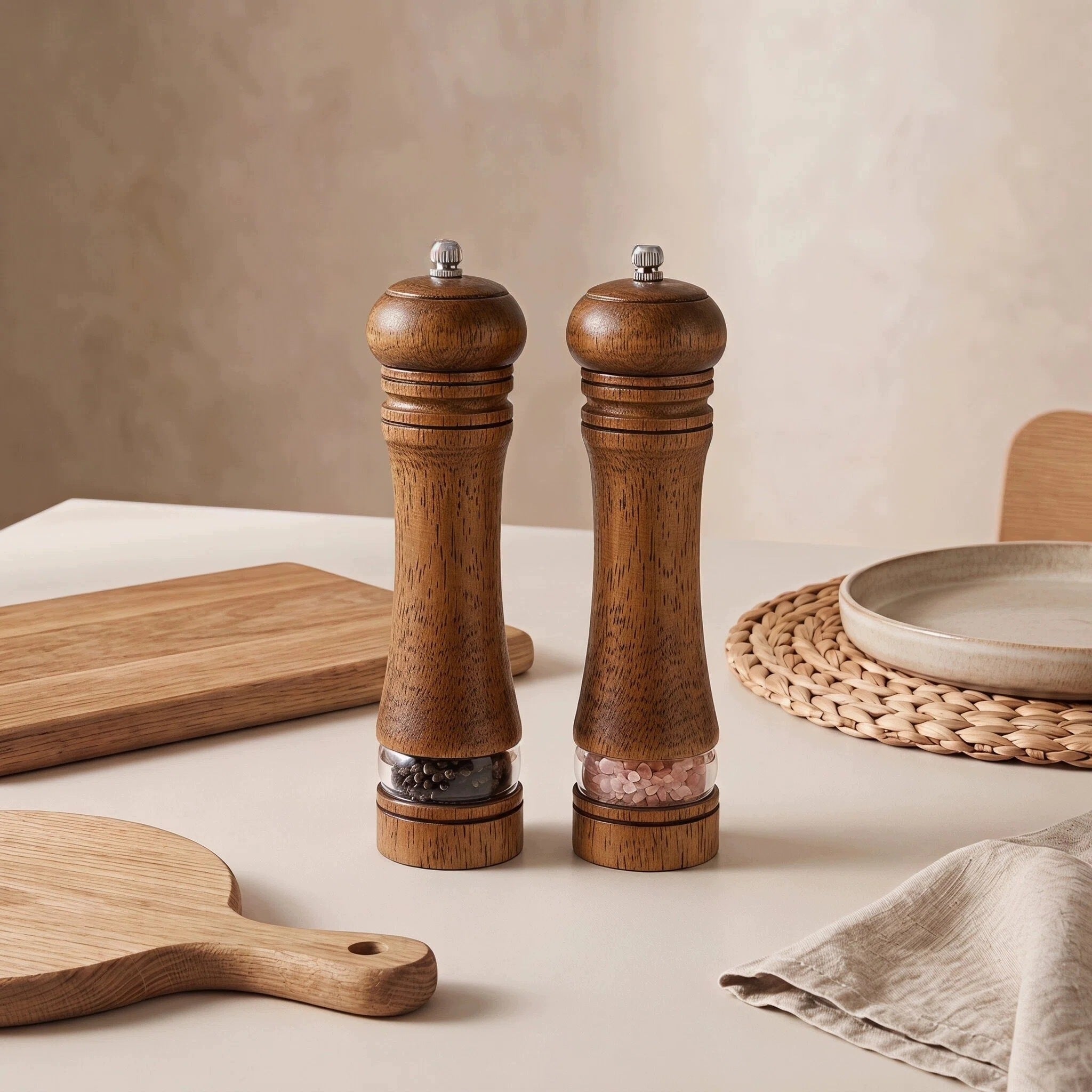 Salt and Pepper Grinder Handheld Wood Grinders Set of 2 Classic Packaging status original