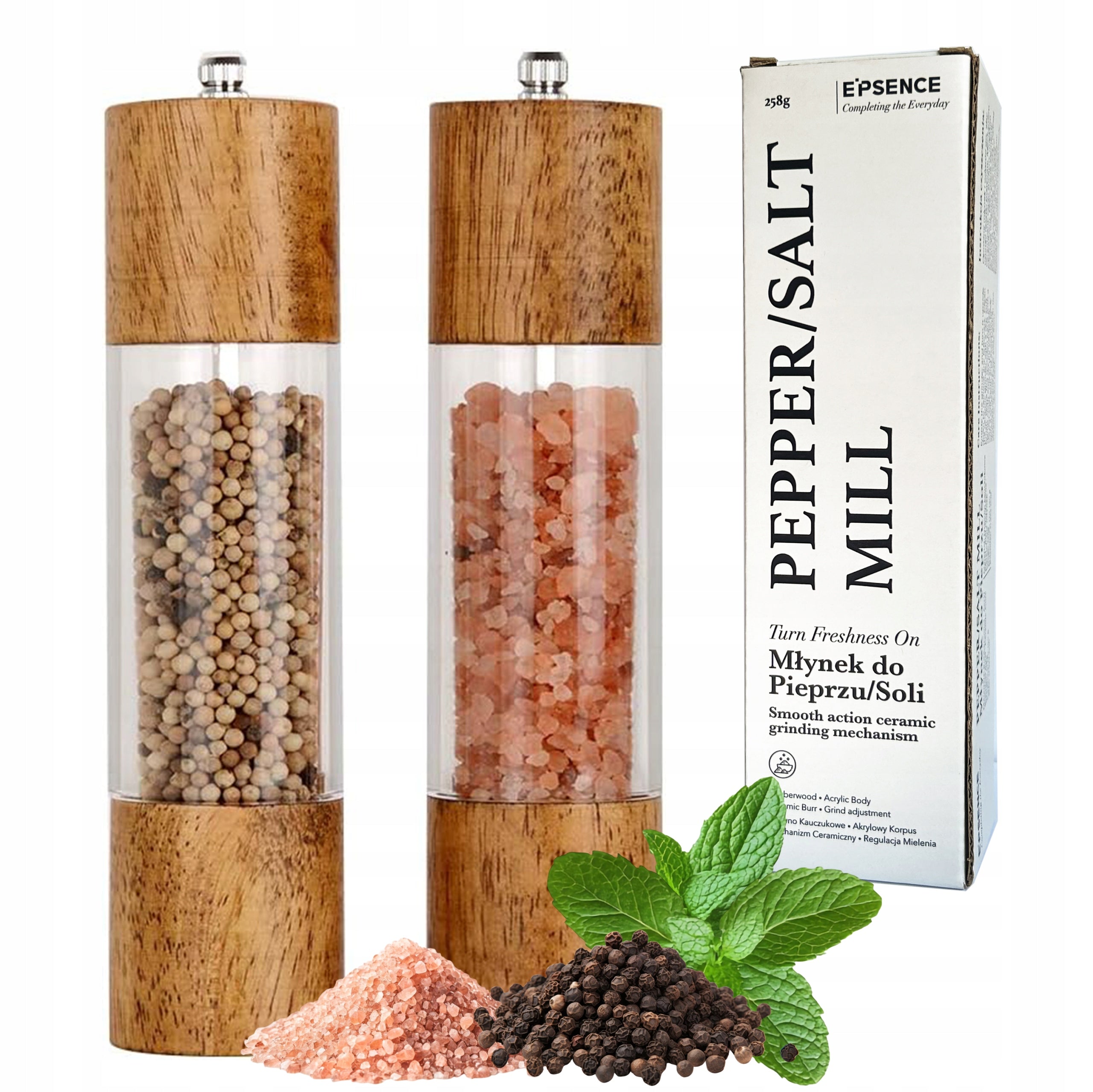 Salt and Pepper Grinder Handheld Wooden Grinders Set of 2 for Spices