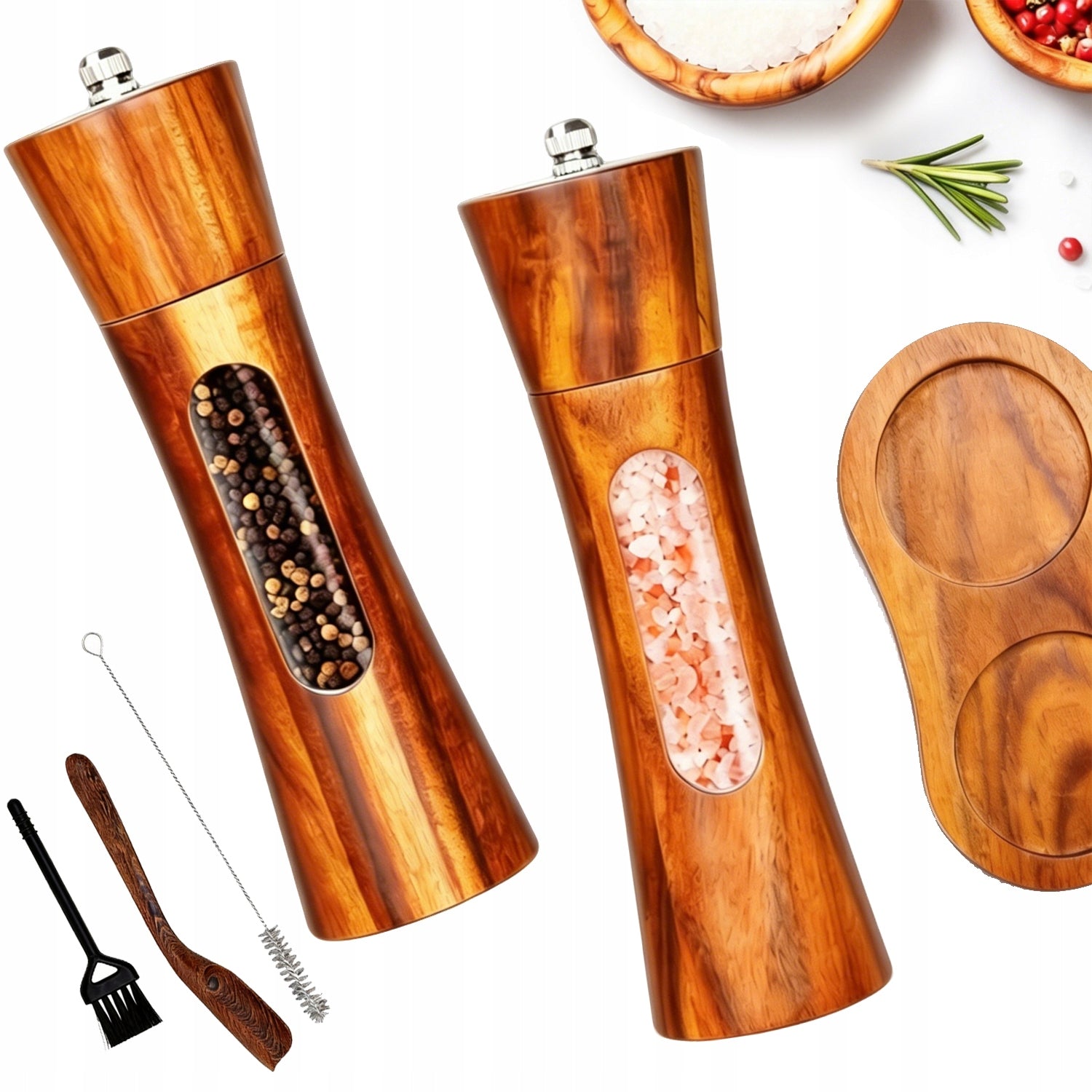 Salt and Pepper Grinder Set 2 Pcs Acacia Ceramic Wood