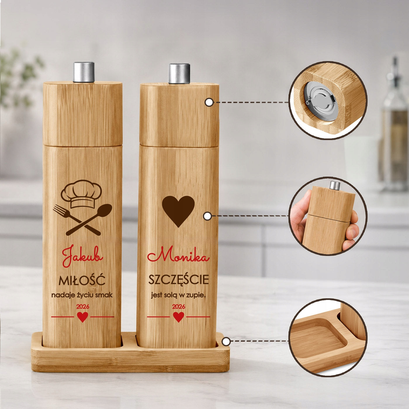 Salt and Pepper Grinders Hand Print Wooden Wedding Anniversary Gift Manufacturer code mlynek do pieprzu i soli młynki dla pary