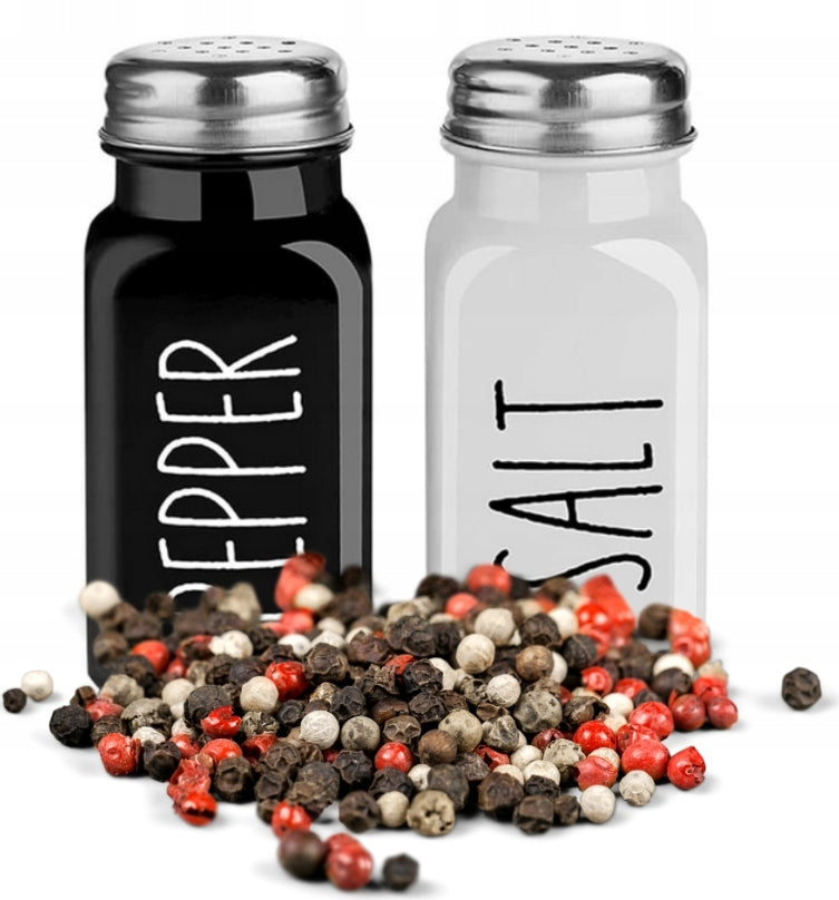 Salt and Pepper shaker Set Black and White Glass Spice Set Packaging status original