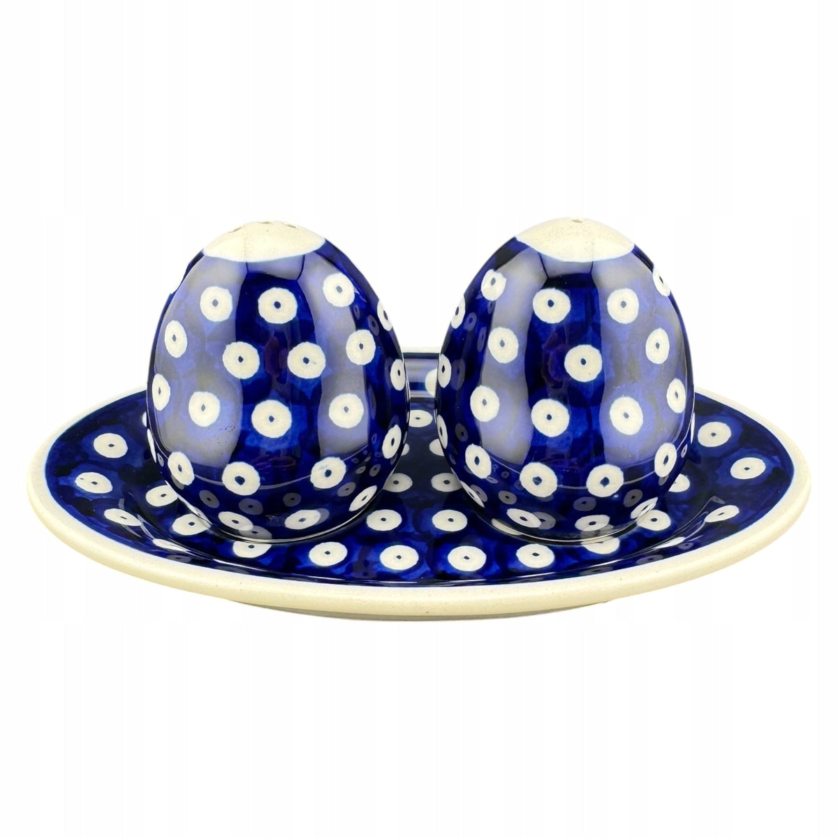 Salt and pepper shaker on stand 9012 Dot D-42 Ceramics Bolesławiec