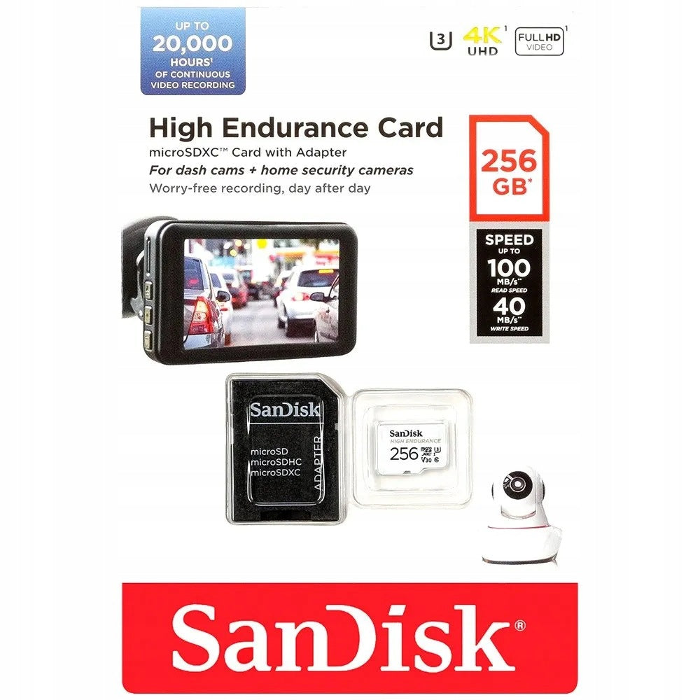 SanDisk High Endurance microSDXC 256GB V30 card for cameras and surveillance Manufacturer code SDSQQNR-256G-GN6IA